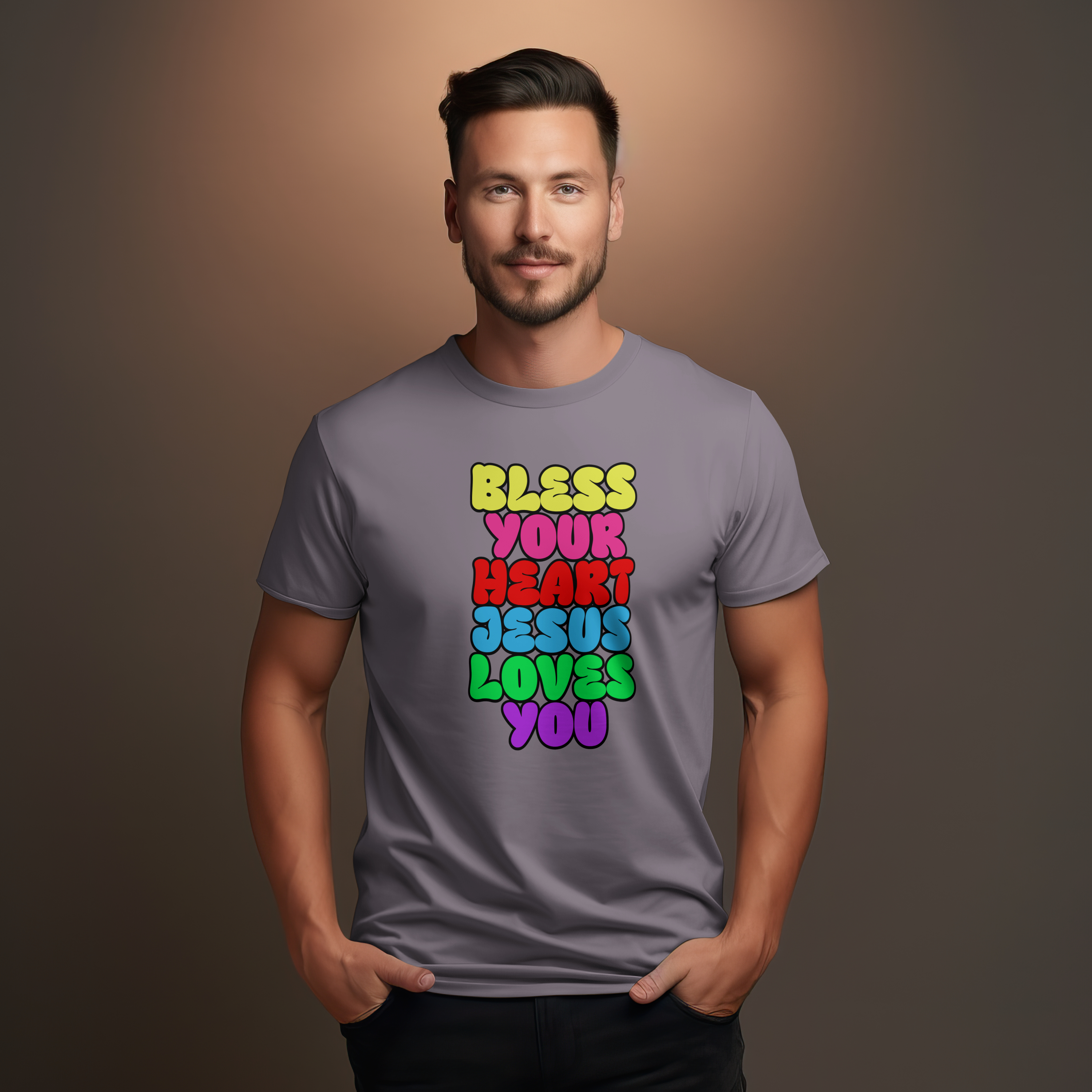 Bless Your Heart Jesus Loves You Unisex T-Shirt (Black Outline) product thumbnail image Bless Your Heart Jesus Loves You Unisex T-Shirt (Black Outline) product thumbnail image