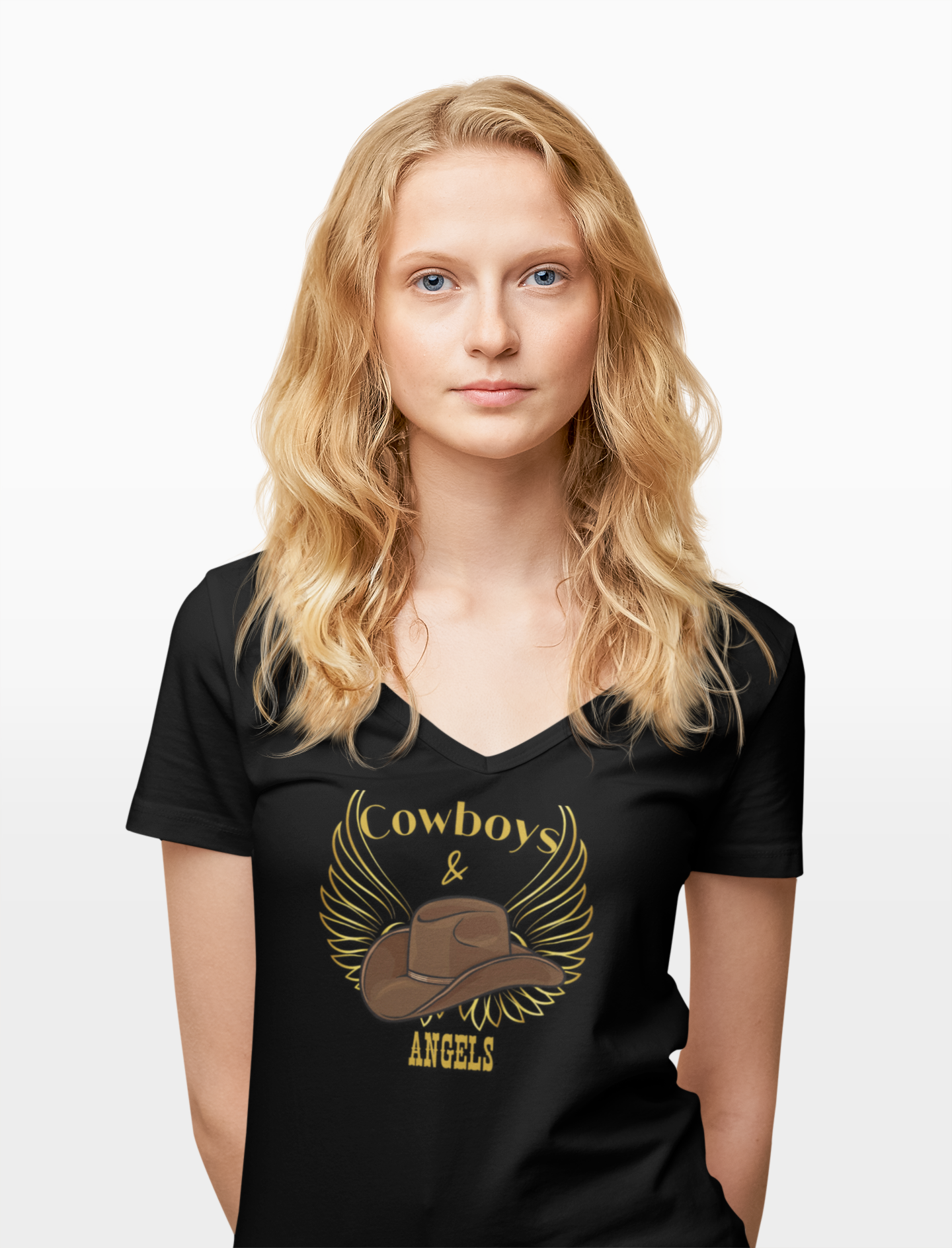 "Cowboys & Angels" V-Neck Tee – Unisex Western Graphic Shirt product thumbnail image "Cowboys & Angels" V-Neck Tee – Unisex Western Graphic Shirt product thumbnail image