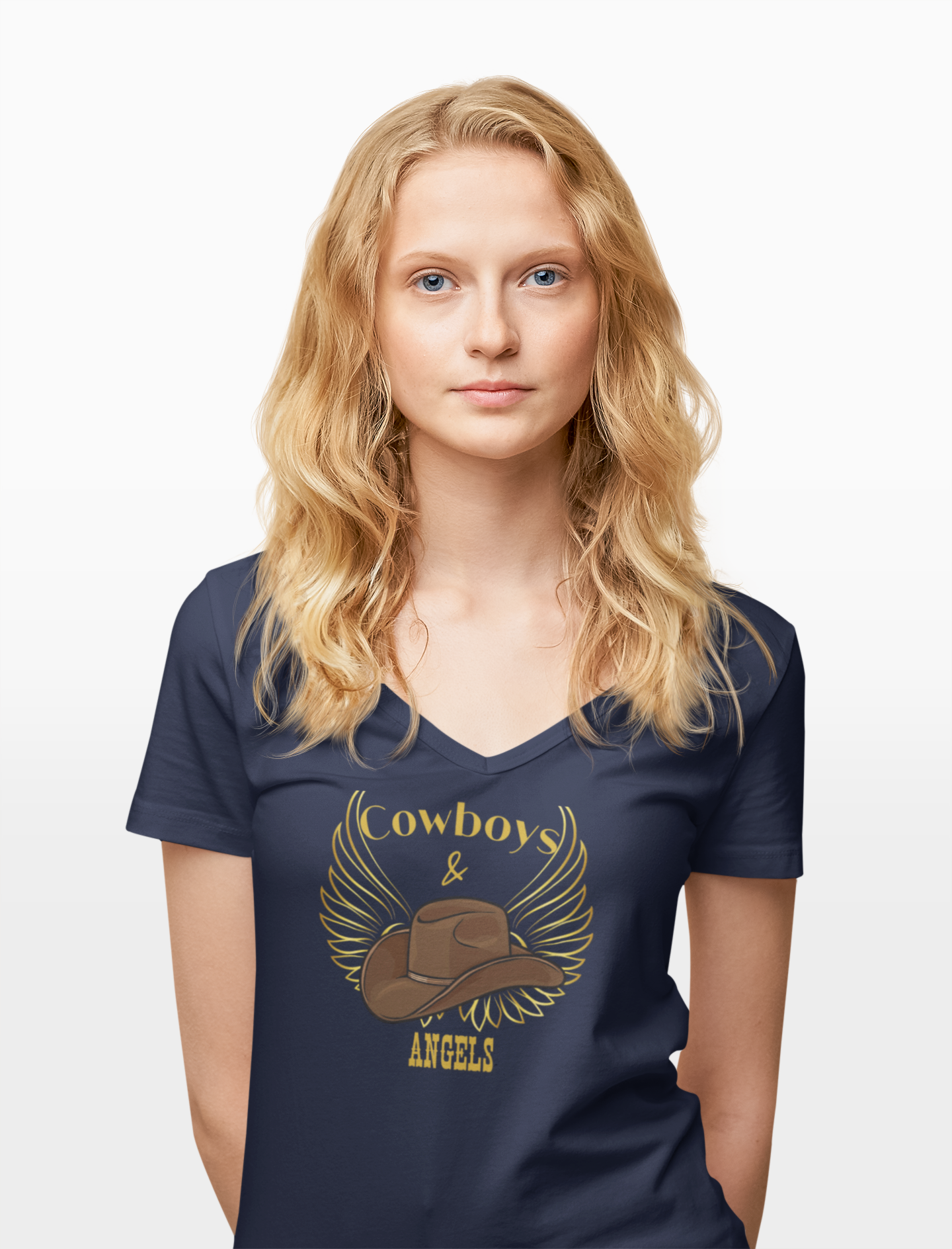 "Cowboys & Angels" V-Neck Tee – Unisex Western Graphic Shirt product thumbnail image "Cowboys & Angels" V-Neck Tee – Unisex Western Graphic Shirt product thumbnail image