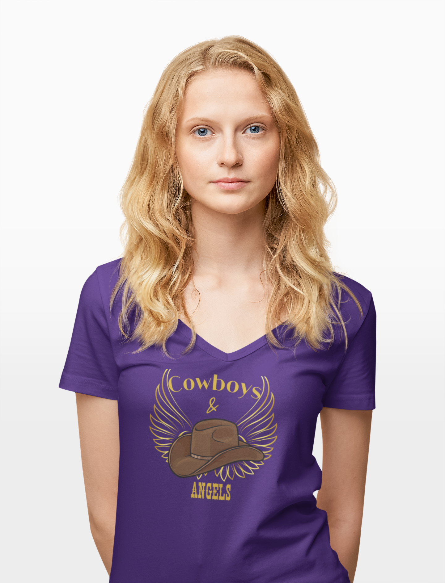 "Cowboys & Angels" V-Neck Tee – Unisex Western Graphic Shirt product thumbnail image "Cowboys & Angels" V-Neck Tee – Unisex Western Graphic Shirt product thumbnail image