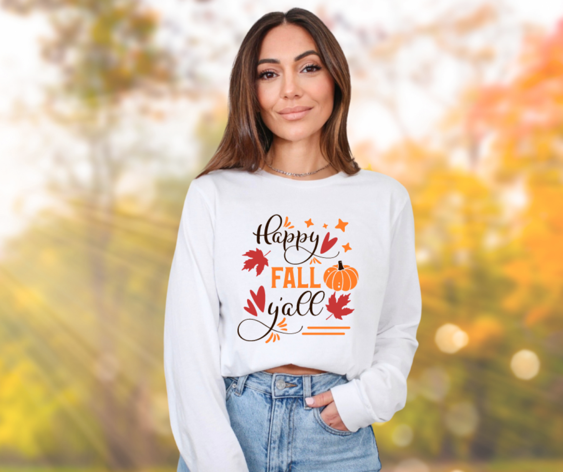 Happy Fall Y'All Gildan Ultra Cotton Long Sleeve Tee, Autumn T-Shirt
