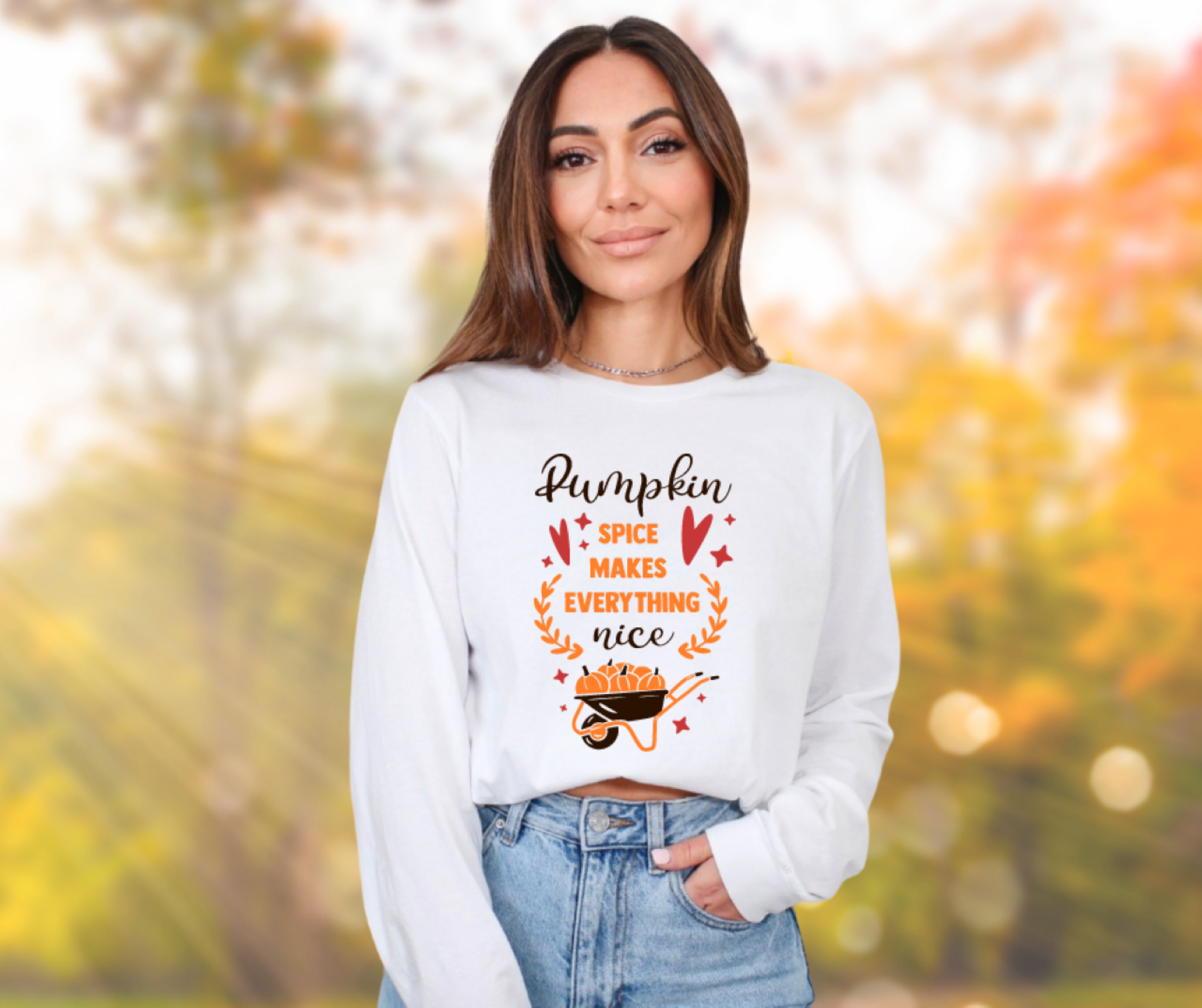 Pumpkin Spice Makes Everything Nice Gildan Ultra Cotton Long Sleeve Tee, Autumn T-Shirt