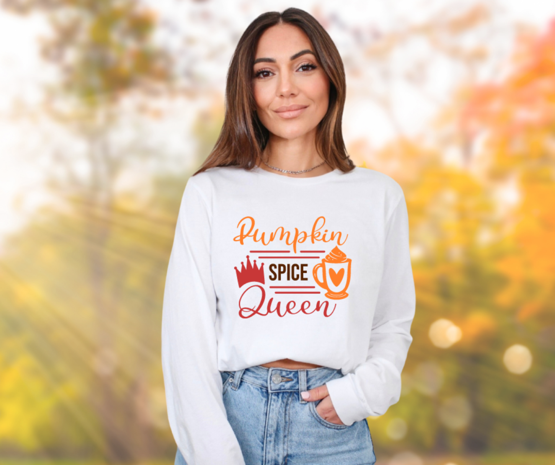 Pumpkin Spice Queen Autumn Gildan Ultra Cotton Long Sleeve Tee, Fall Pumpkin Spice T-Shirt