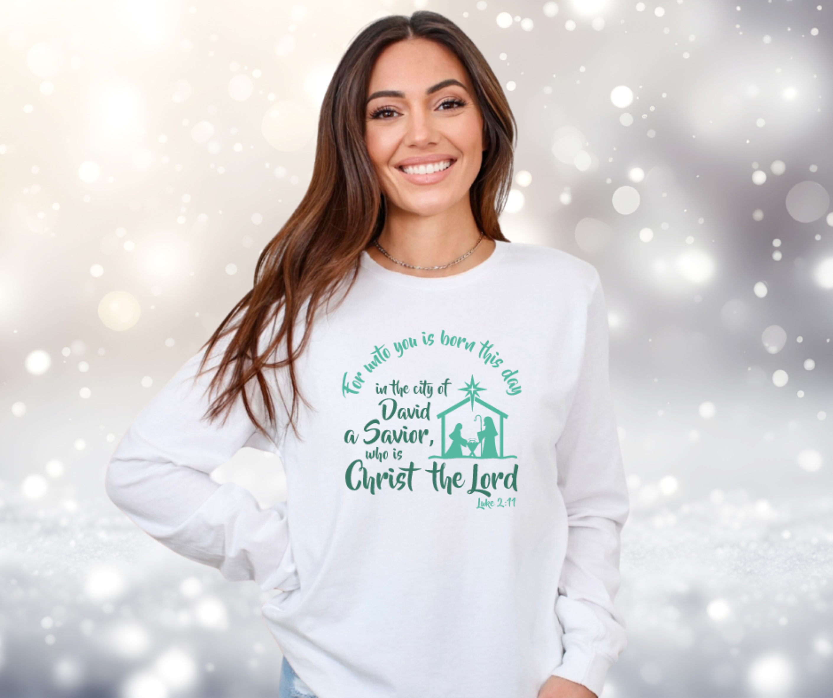 For Unto You is Born This Day in the City of David, A Savior Who is Christ the Lord Bible Verse Christmas Tee Gildan Ultra Cotton Long Sleeve Tee product thumbnail image
