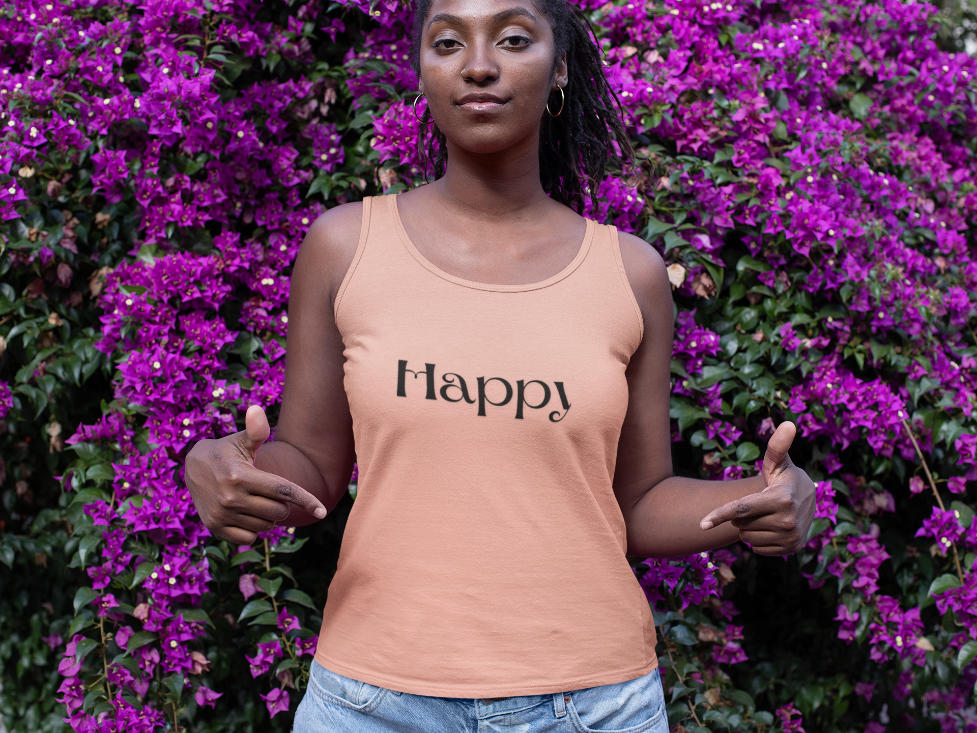 "Happy" Women's Racerback Tank Top - Ideal for Summer and Active Wear product thumbnail image "Happy" Women's Racerback Tank Top - Ideal for Summer and Active Wear product thumbnail image