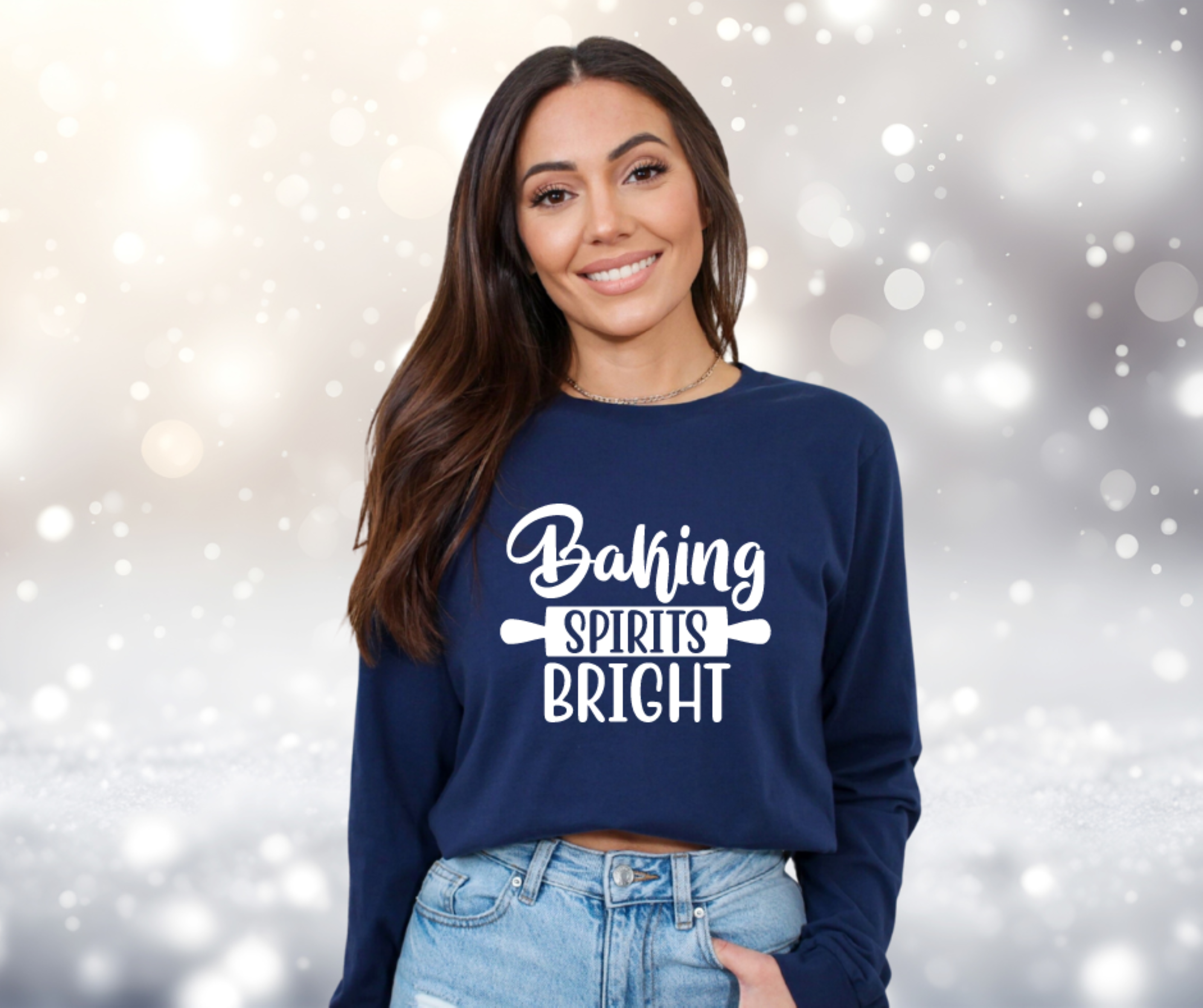Baking Spirits Bright Gildan Ultra Cotton Long Sleeve Tee, Christmas T-Shirt product thumbnail image