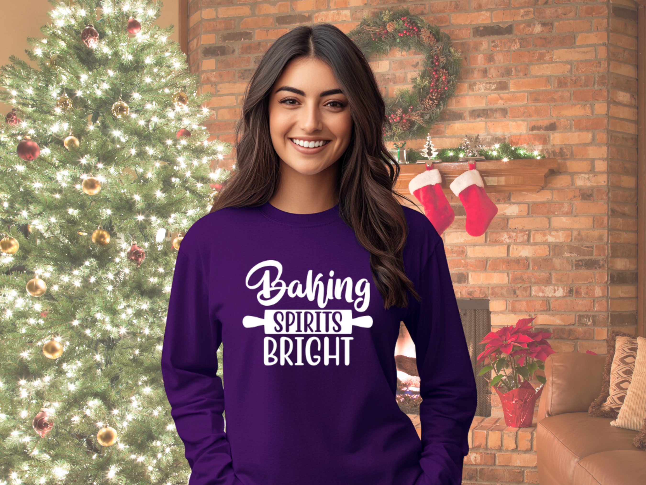 Baking Spirits Bright Gildan Ultra Cotton Long Sleeve Tee, Christmas T-Shirt