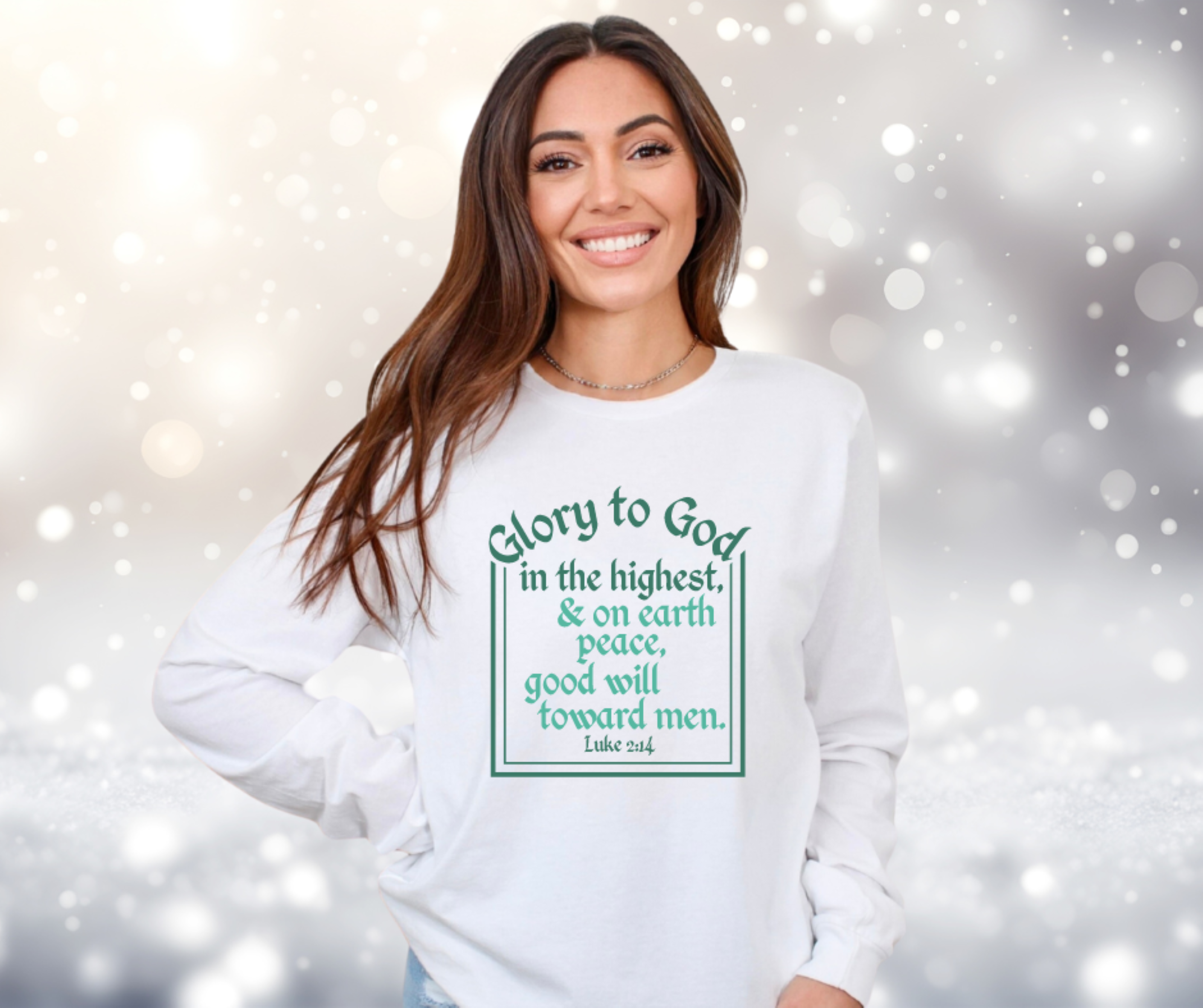 Glory to God in the Highest Luke 2:14 Bible Verse Christmas Tee, Gildan Ultra Cotton Long Sleeve Tee