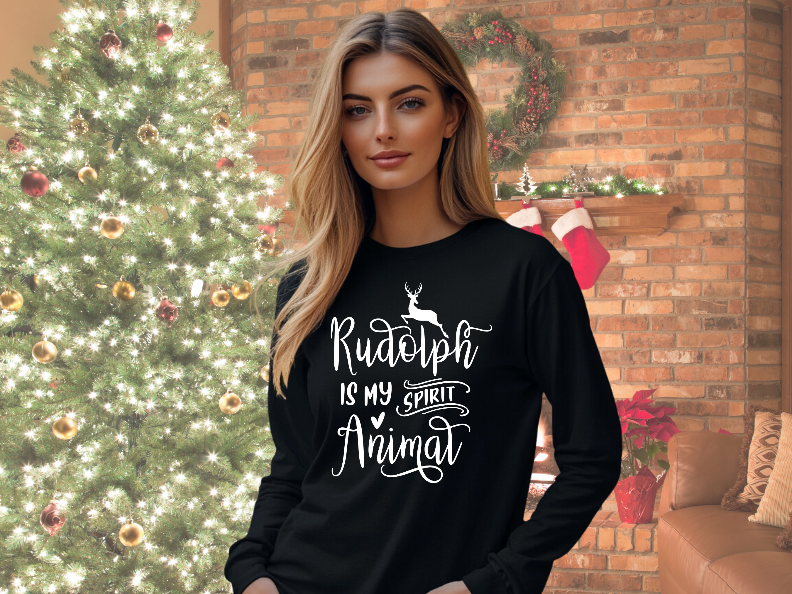 Rudolf is My Spirit Animal Gildan Ultra Cotton Long Sleeve Tee, Christmas T-Shirt