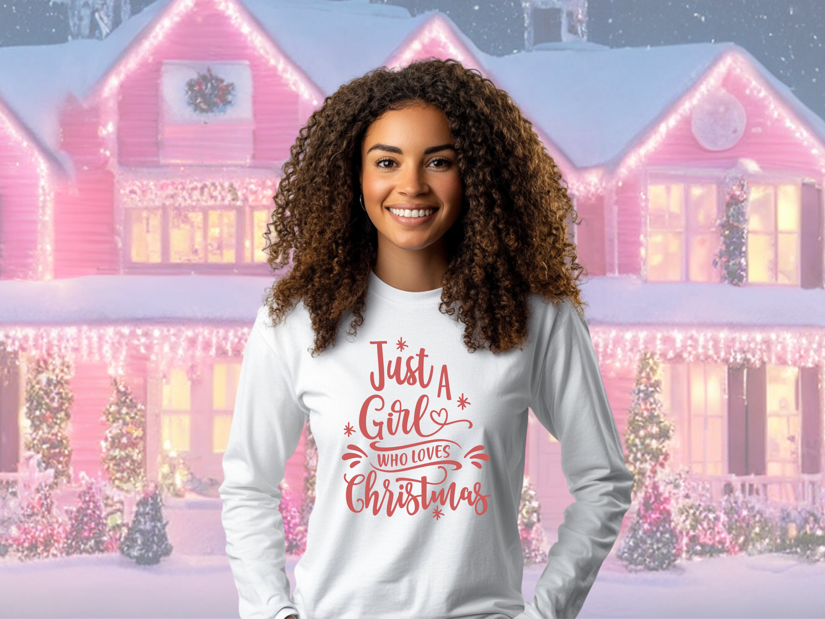 Just a Girl Who Loves Christmas Gildan Ultra Cotton Long Sleeve Tee, Christmas T-Shirt