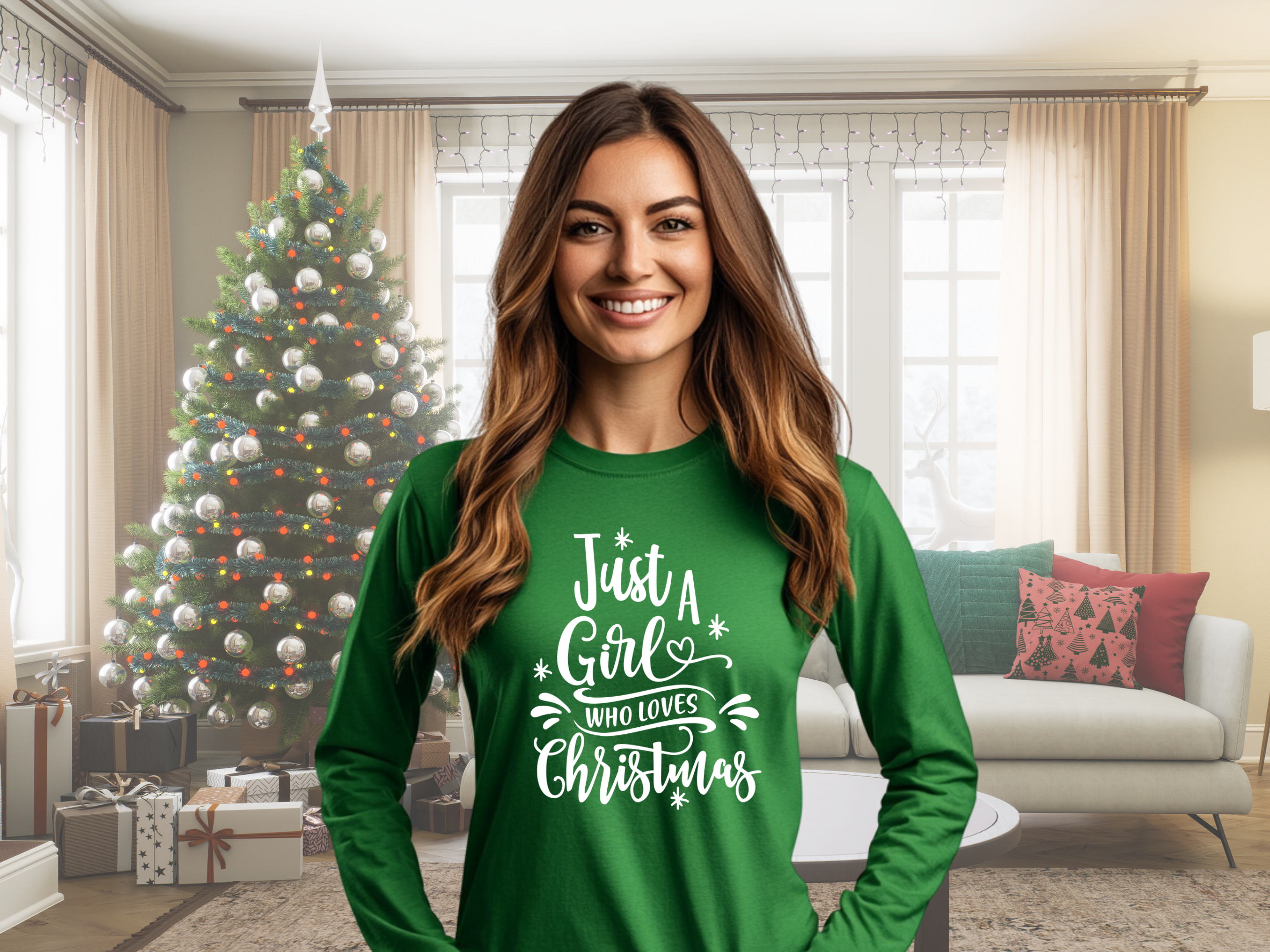Just a Girl Who Loves Christmas Gildan Ultra Cotton Long Sleeve Tee, Christmas T-Shirt product thumbnail image