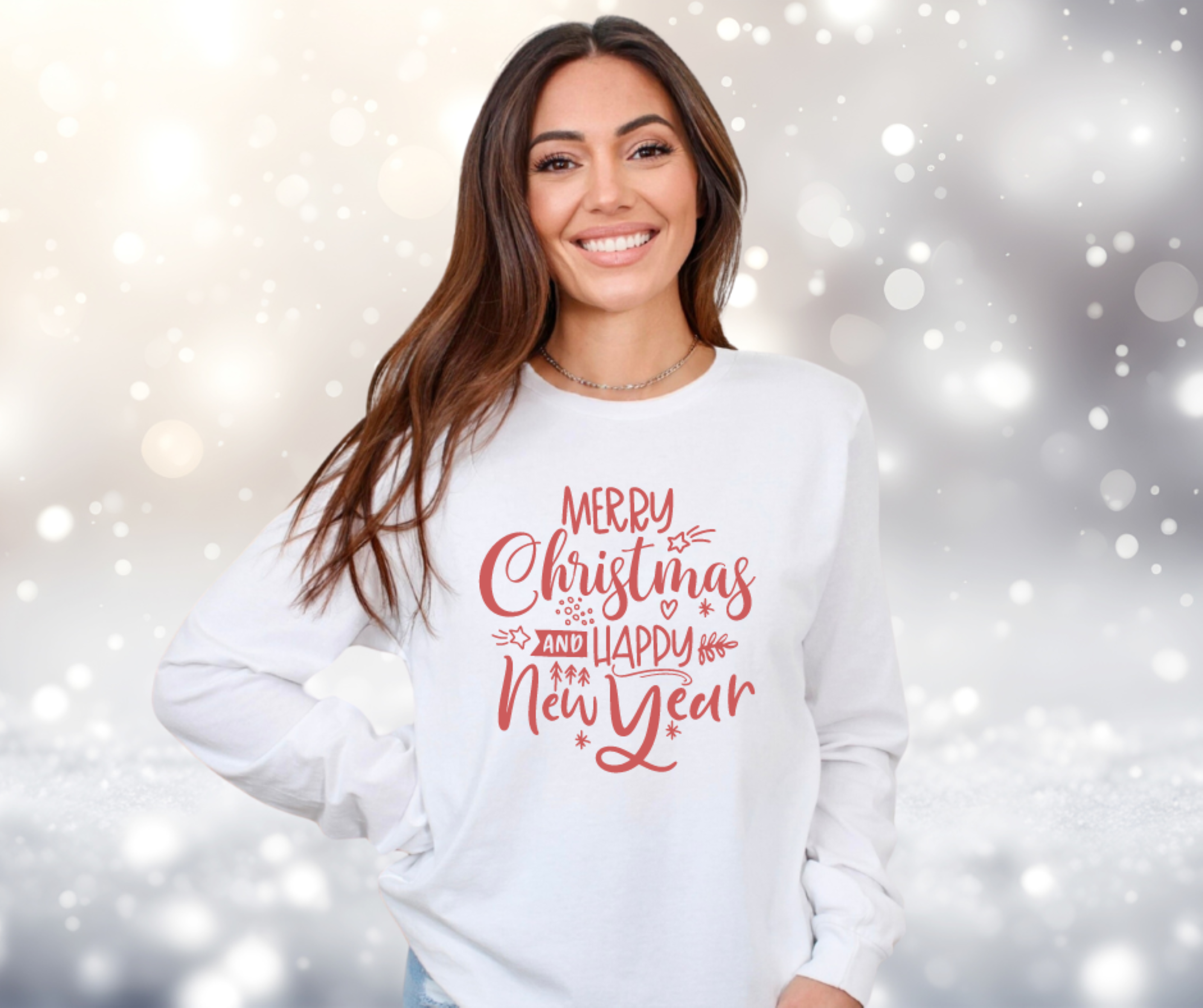 Merry Christmas &amp; Happy New Year Gildan Ultra Cotton Long Sleeve Tee, Christmas T-Shirt