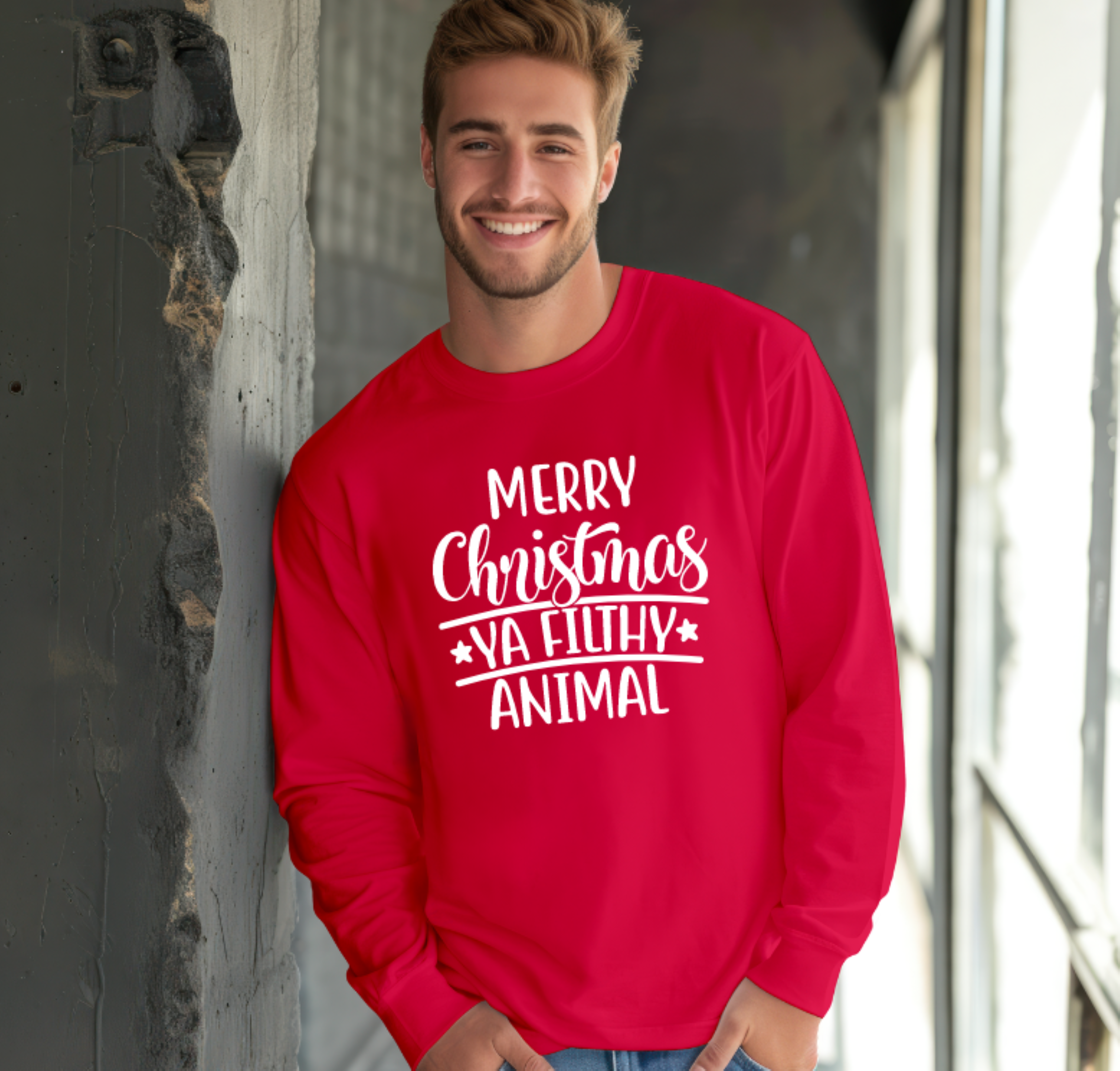 Merry Christmas Ya Filthy Animal Gildan Ultra Cotton Long Sleeve Tee, Christmas T-Shirt product thumbnail image