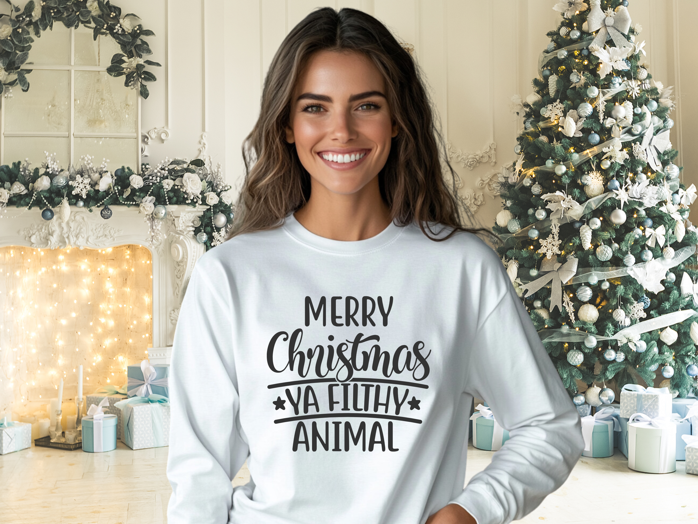 Merry Christmas Ya Filthy Animal Gildan Ultra Cotton Long Sleeve Tee, Christmas T-Shirt product thumbnail image