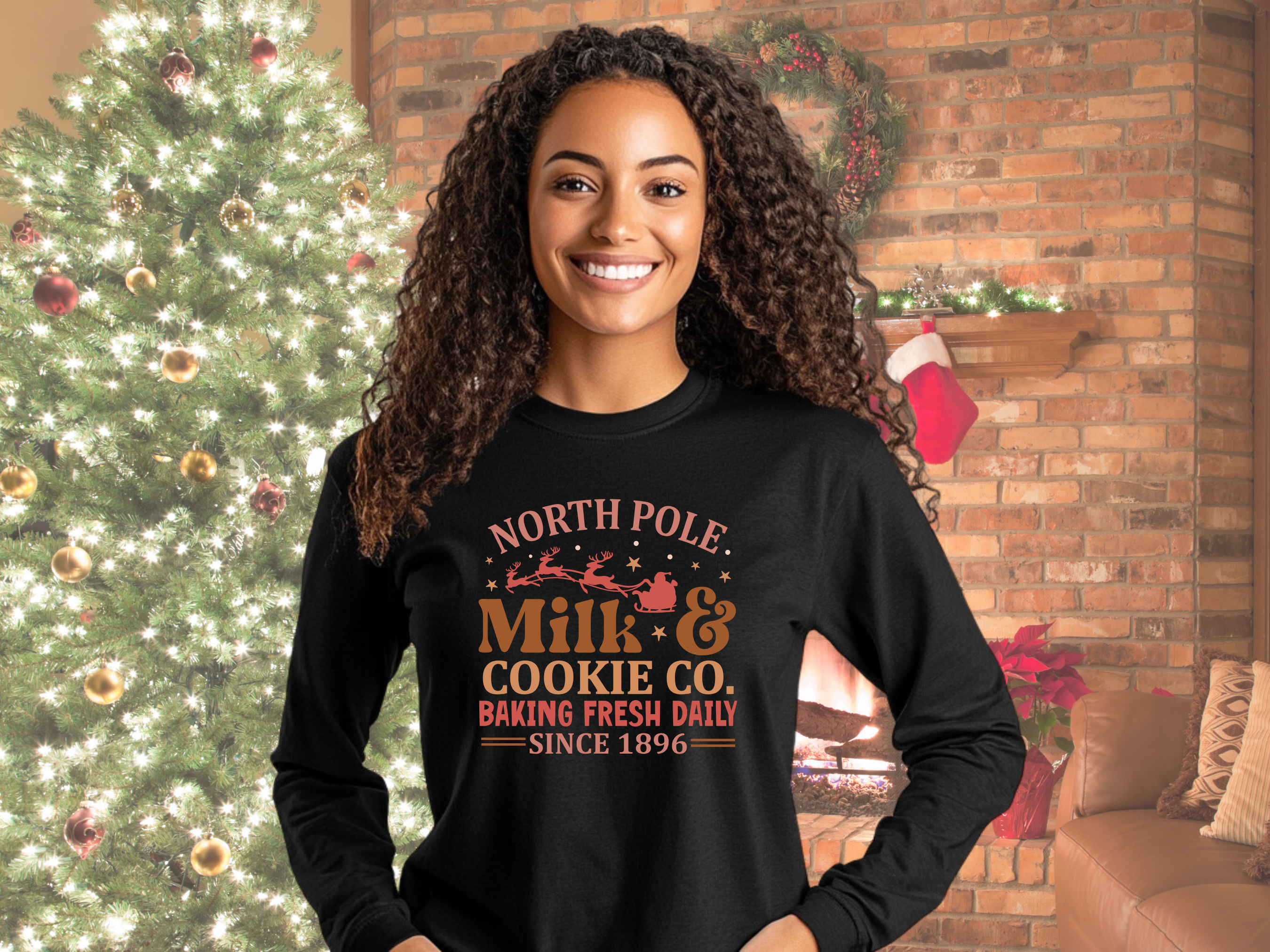 North Pole Milk &amp; Cookie Co. Gildan Ultra Cotton Long Sleeve Tee, Christmas T-Shirt product thumbnail image