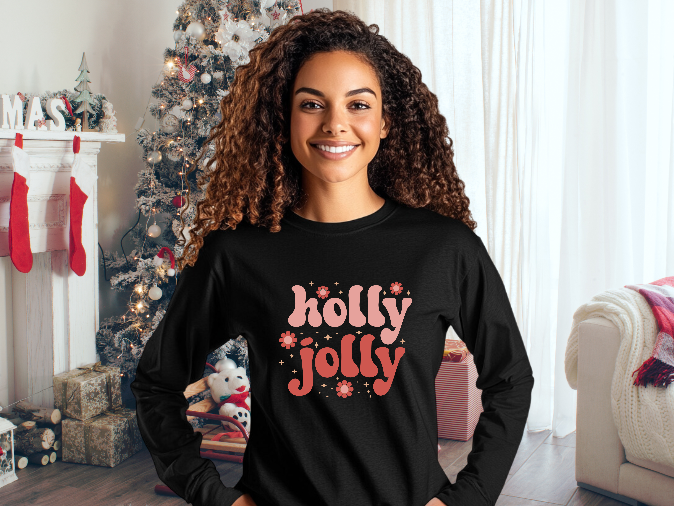 Holly Jolly Holiday Gildan Ultra Cotton Long Sleeve Tee, Christmas T-Shirt product thumbnail image