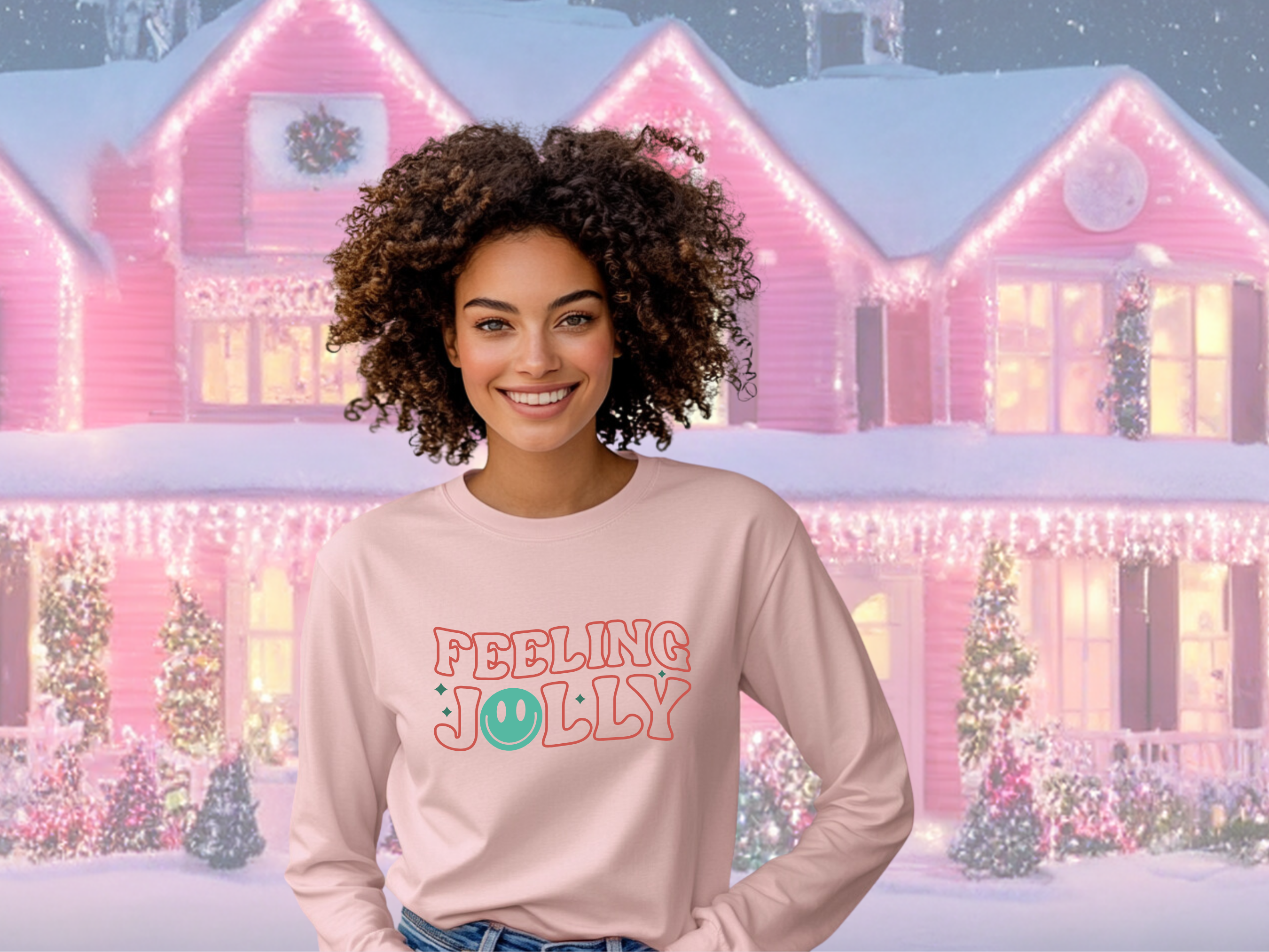 Feeling Jolly Gildan Ultra Cotton Long Sleeve Tee, Christmas T-Shirt product thumbnail image