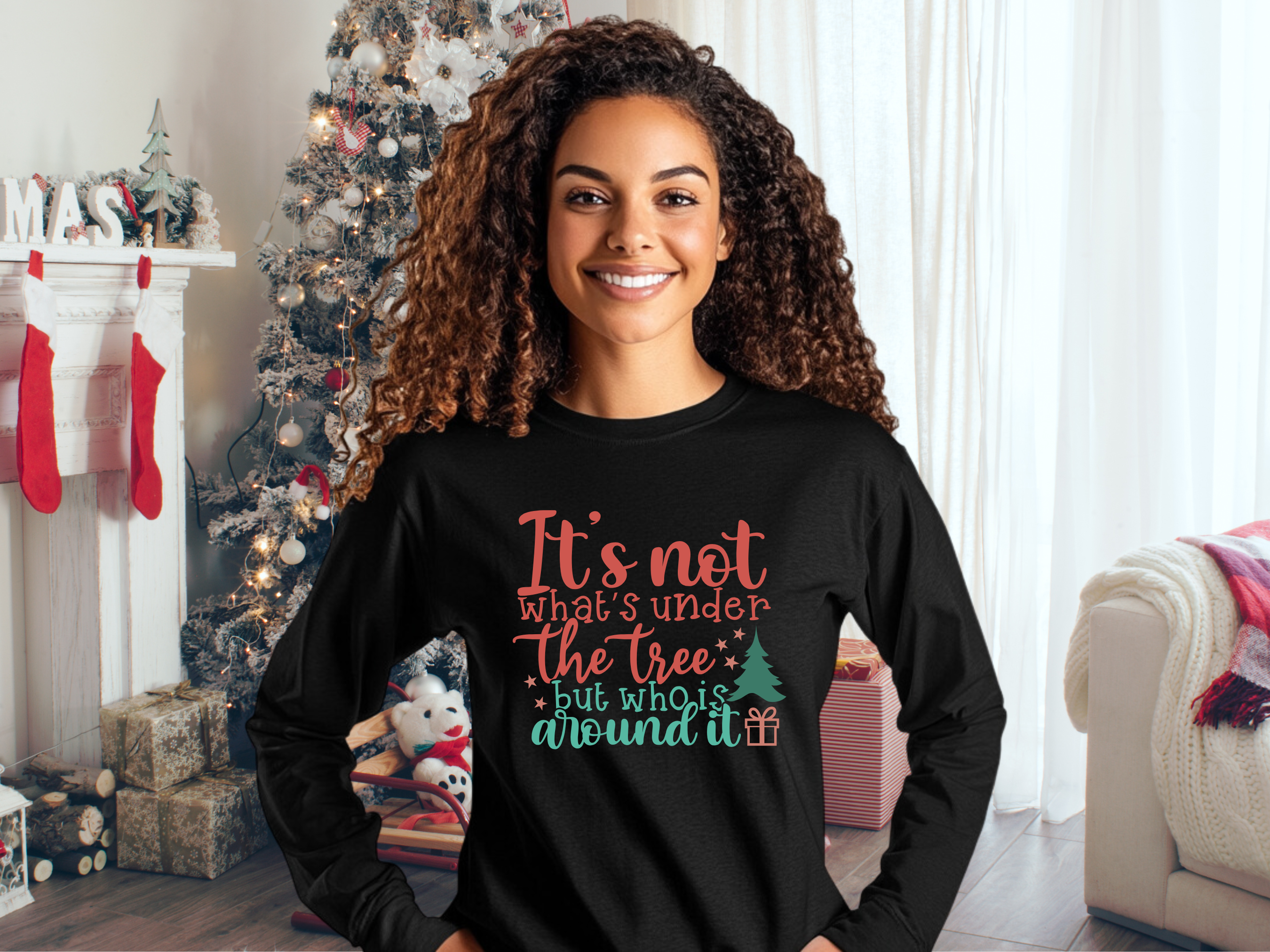 It's Not What's Under the Tree But Who is Around It Gildan Ultra Cotton Long Sleeve Tee, Christmas T-Shirt