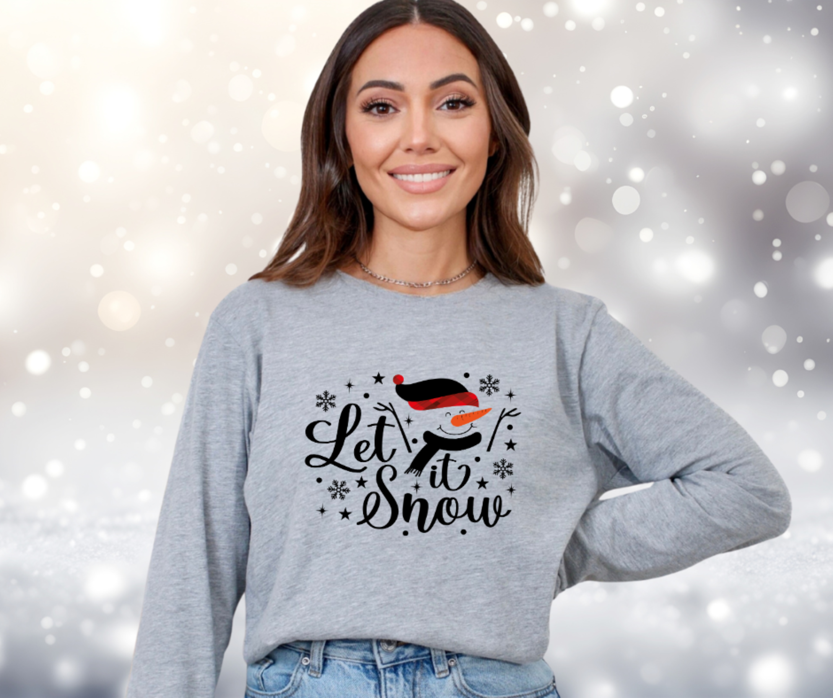 Let it Snow Snowman Gildan Ultra Cotton Long Sleeve Tee