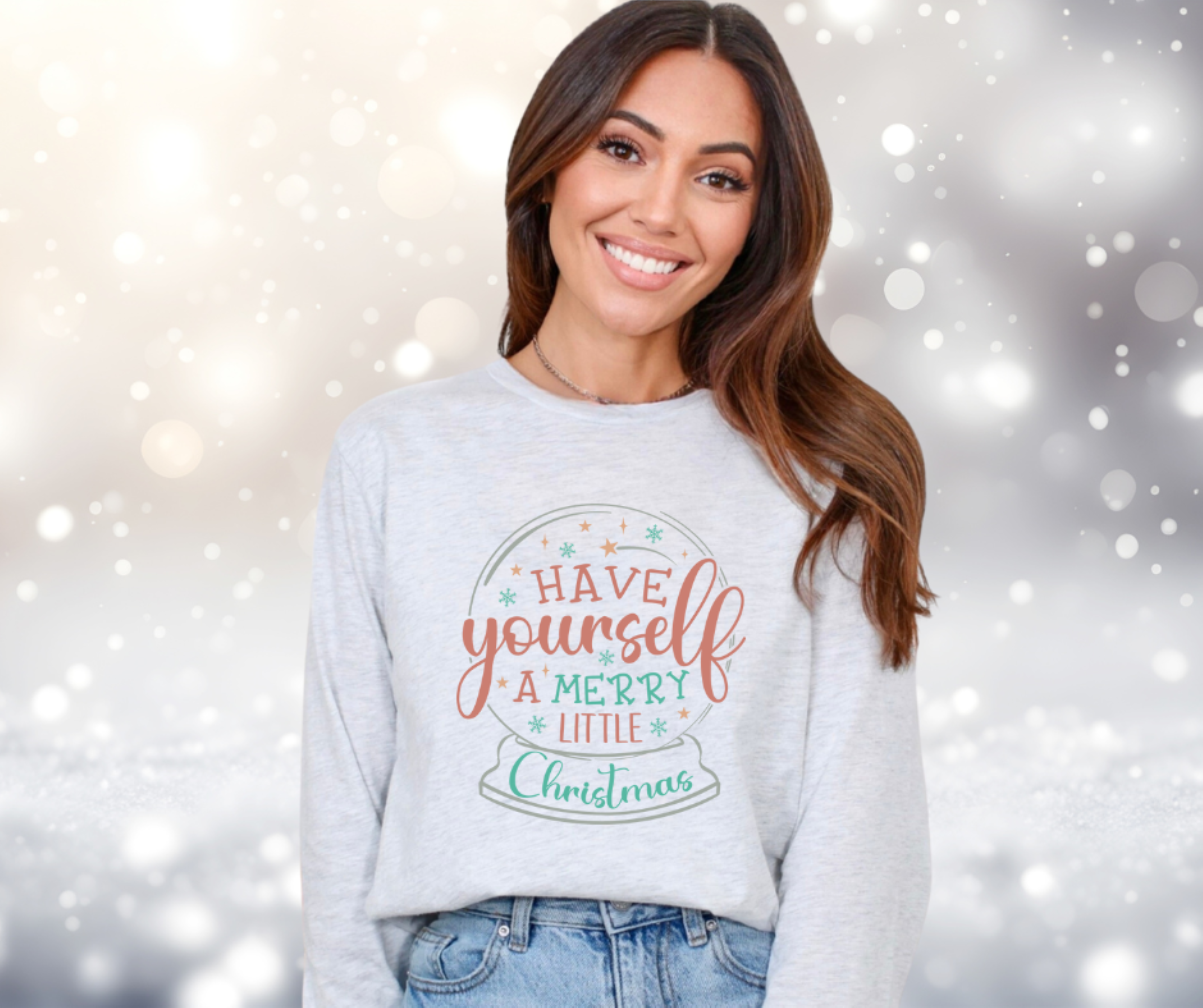 Have Yourself a Merry Little Christmas Gildan Ultra Cotton Long Sleeve Tee, Christmas Snow Globe T-Shirt