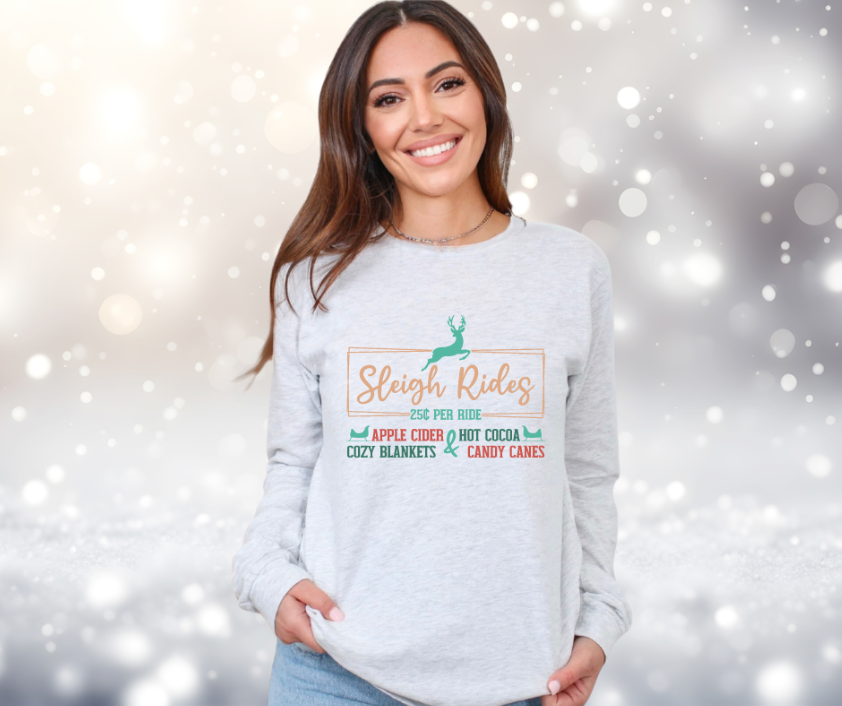 Sleigh Rides 25 Cents Per Ride, Apple Cider, Hot Cocoa, Cozy Blankets &amp; Candy Canes Gildan Ultra Cotton Long Sleeve Tee, Christmas T-Shirt