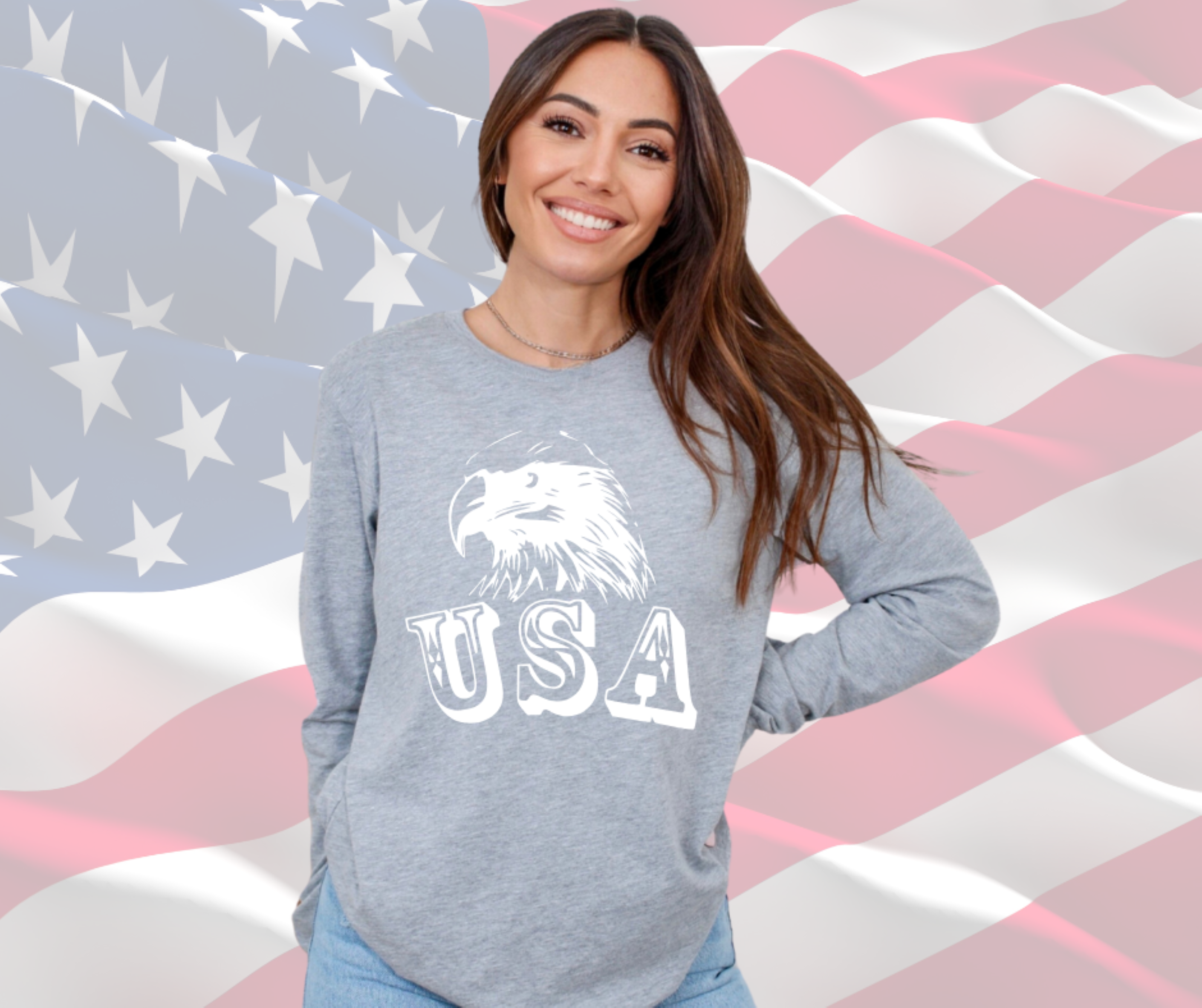 USA Eagle Patriotic TShirt for Men or Women, Gildan Unisex Ultra Cotton Long Sleeve Tee, Patriotic Tees product thumbnail image
