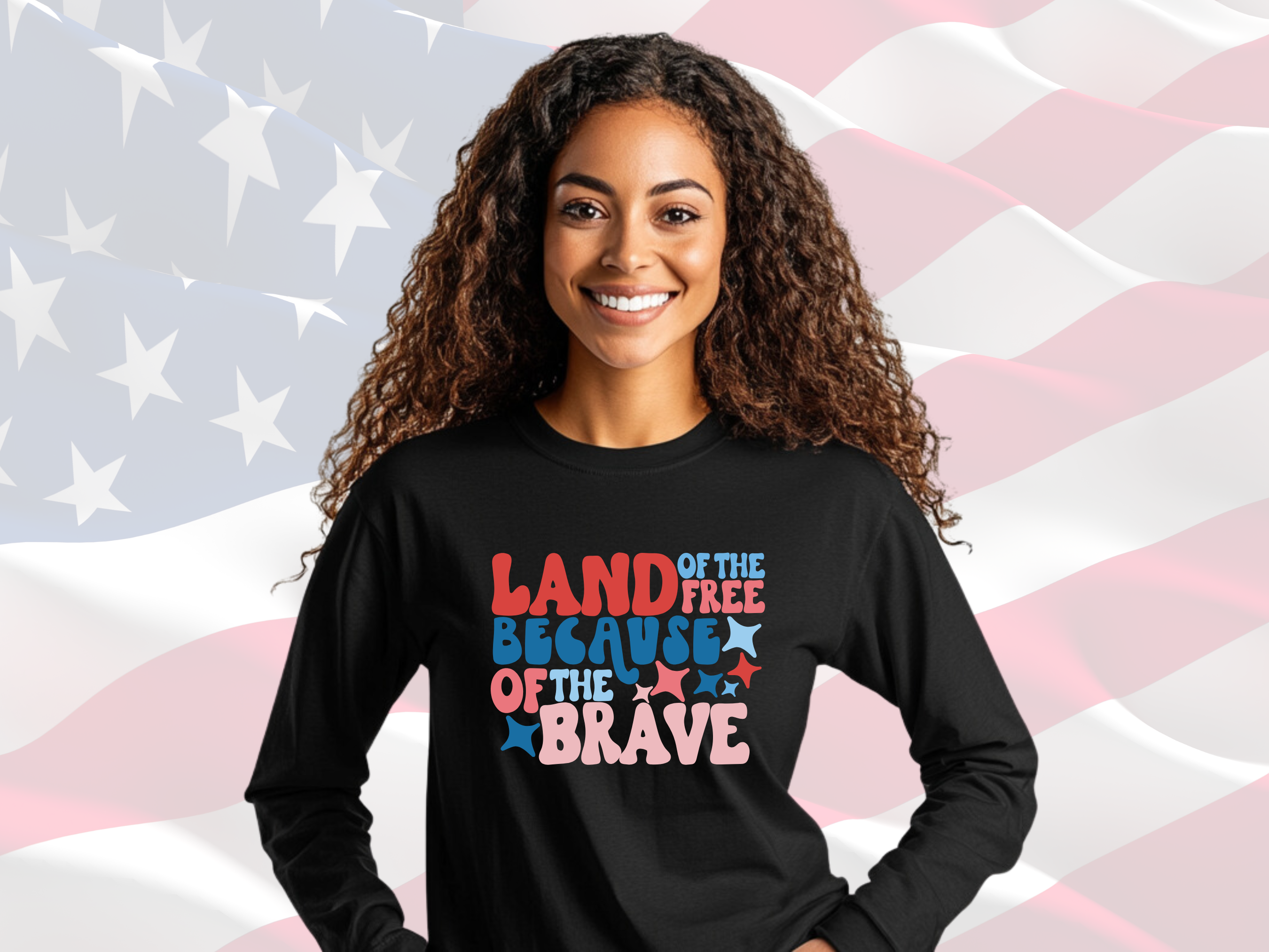 Land of the Free Because of the Brave Patriotic Tee, Gildan Ultra Cotton Long Sleeve Tee, Patriotic T-Shirt