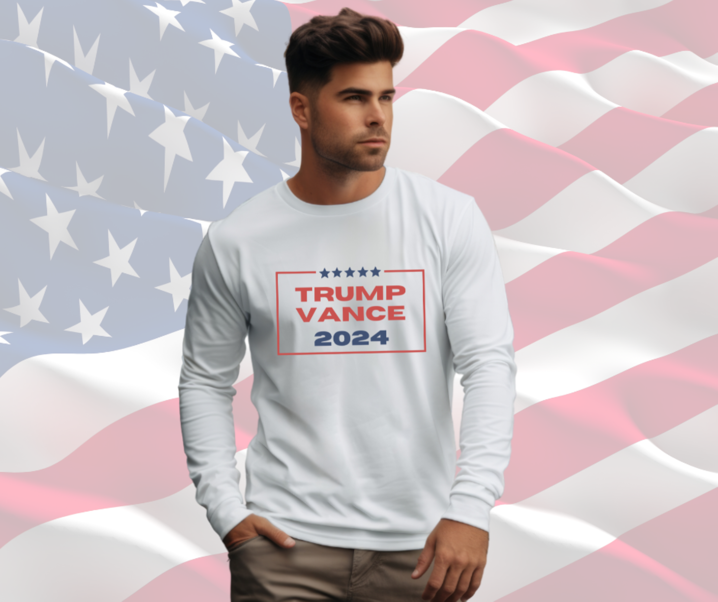 Trump Vance 2024 Patriotic Tee, Gildan Ultra Cotton Long Sleeve Tee, Patriotic T-Shirt