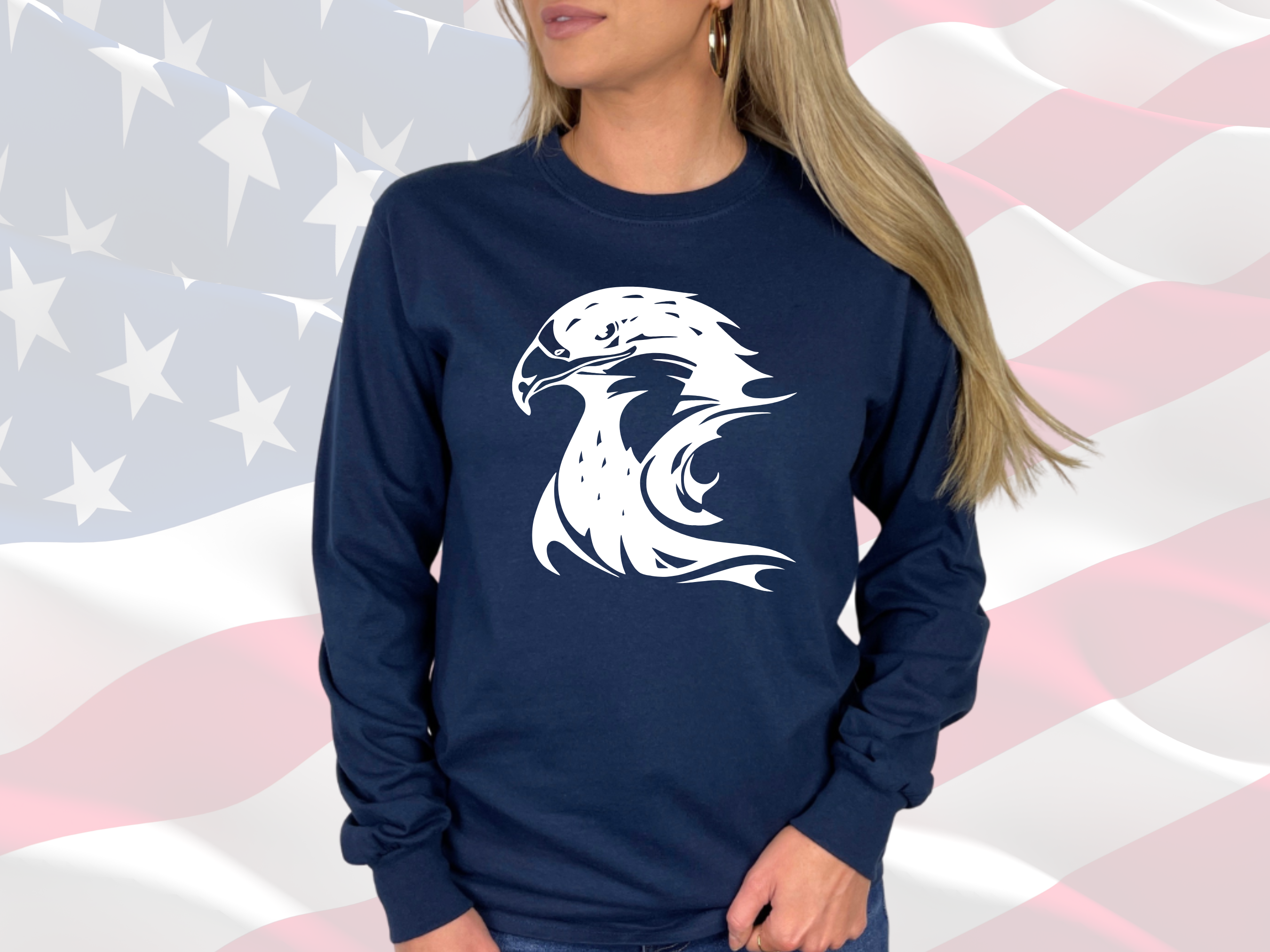 Eagle Patriotic TShirt, Gildan Ultra Cotton Long Sleeve Tee, Patriotic Tees product thumbnail image