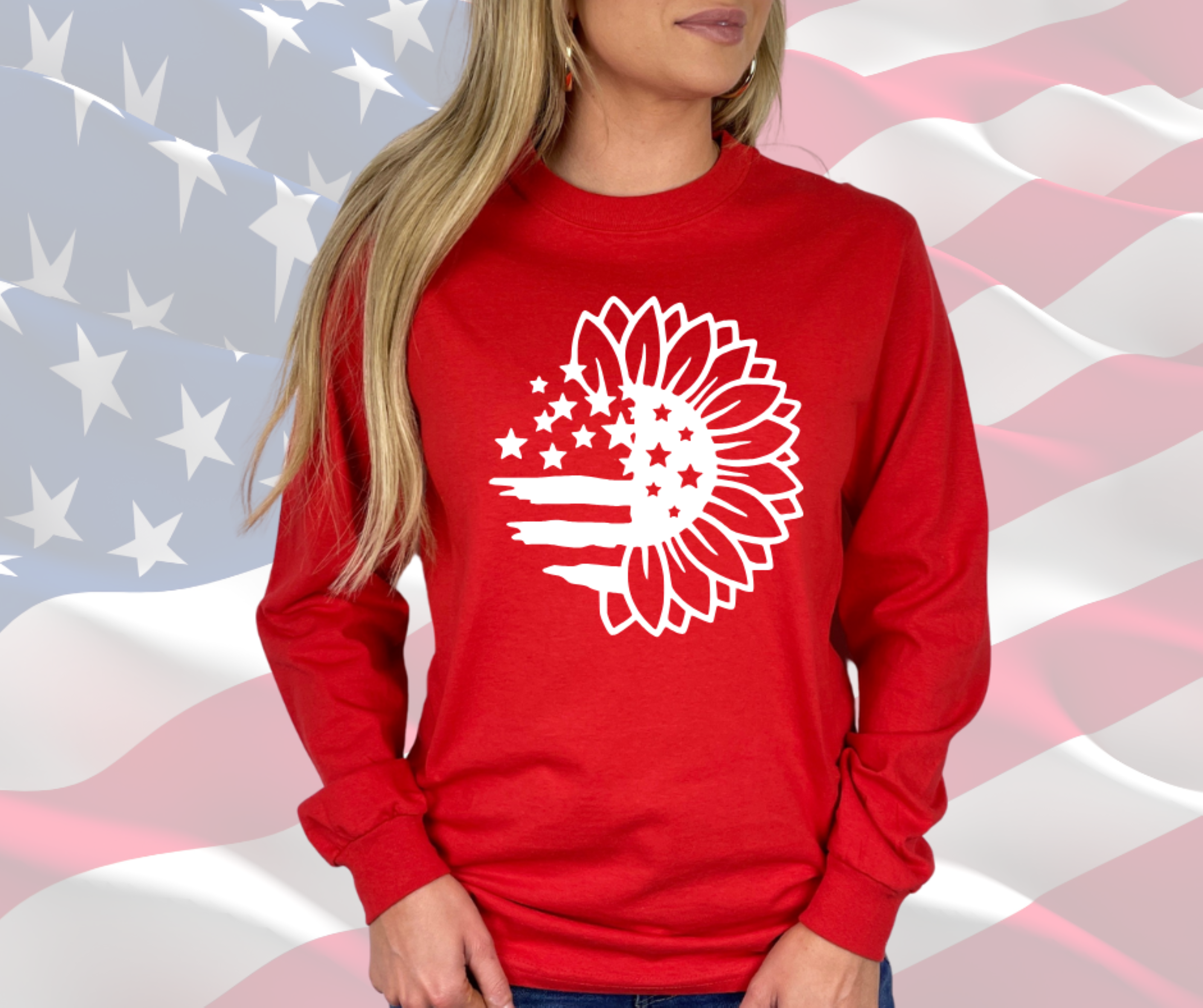 Sunflower Distressed Flag Patriotic TShirt for Men or Women, Gildan Unisex Ultra Cotton Long Sleeve Tee, Patriotic Tees