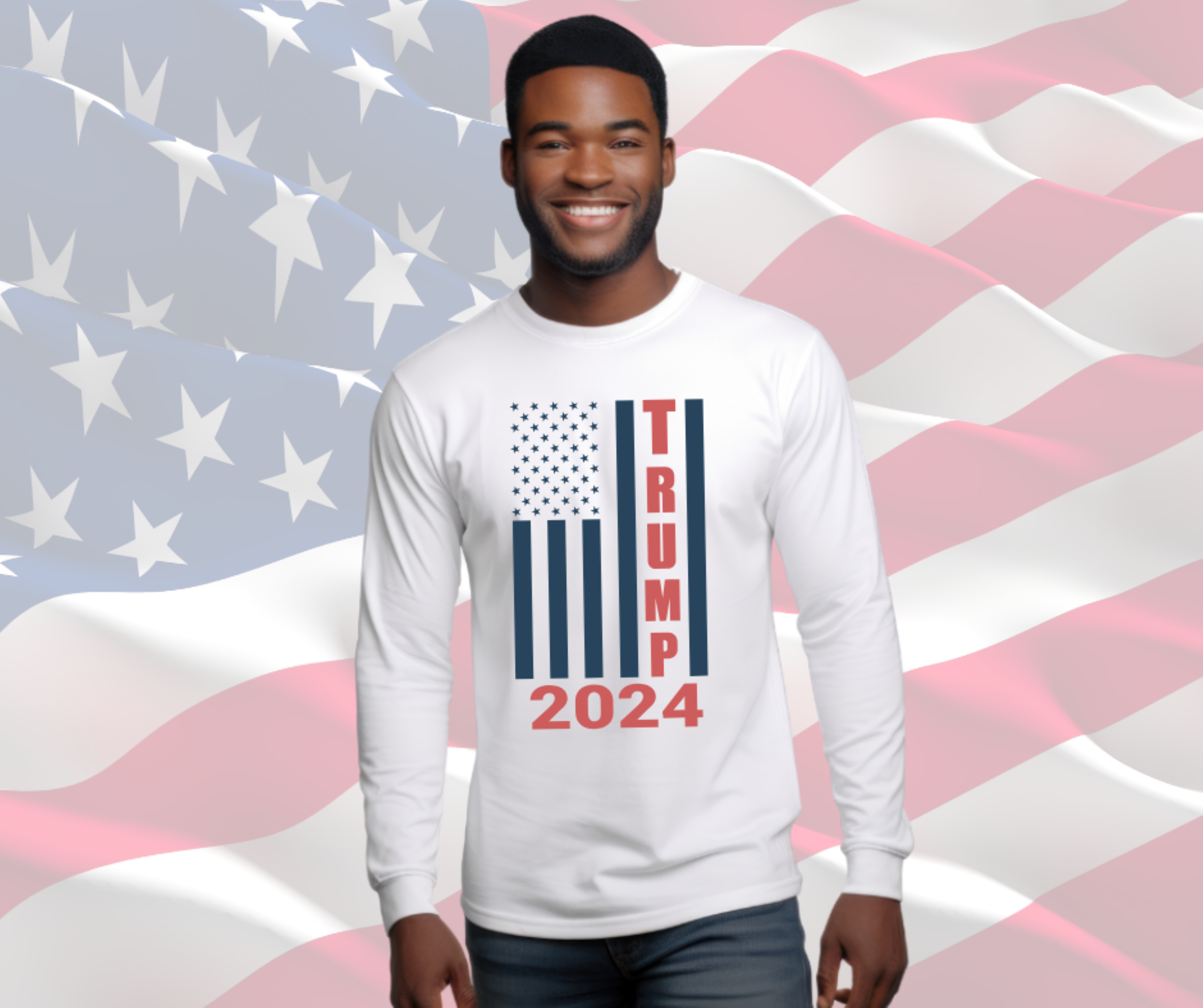 Trump 2024 American Flag Shirt, Patriotic Tee, Gildan Ultra Cotton Long Sleeve Tee, Trump Shirt product thumbnail image