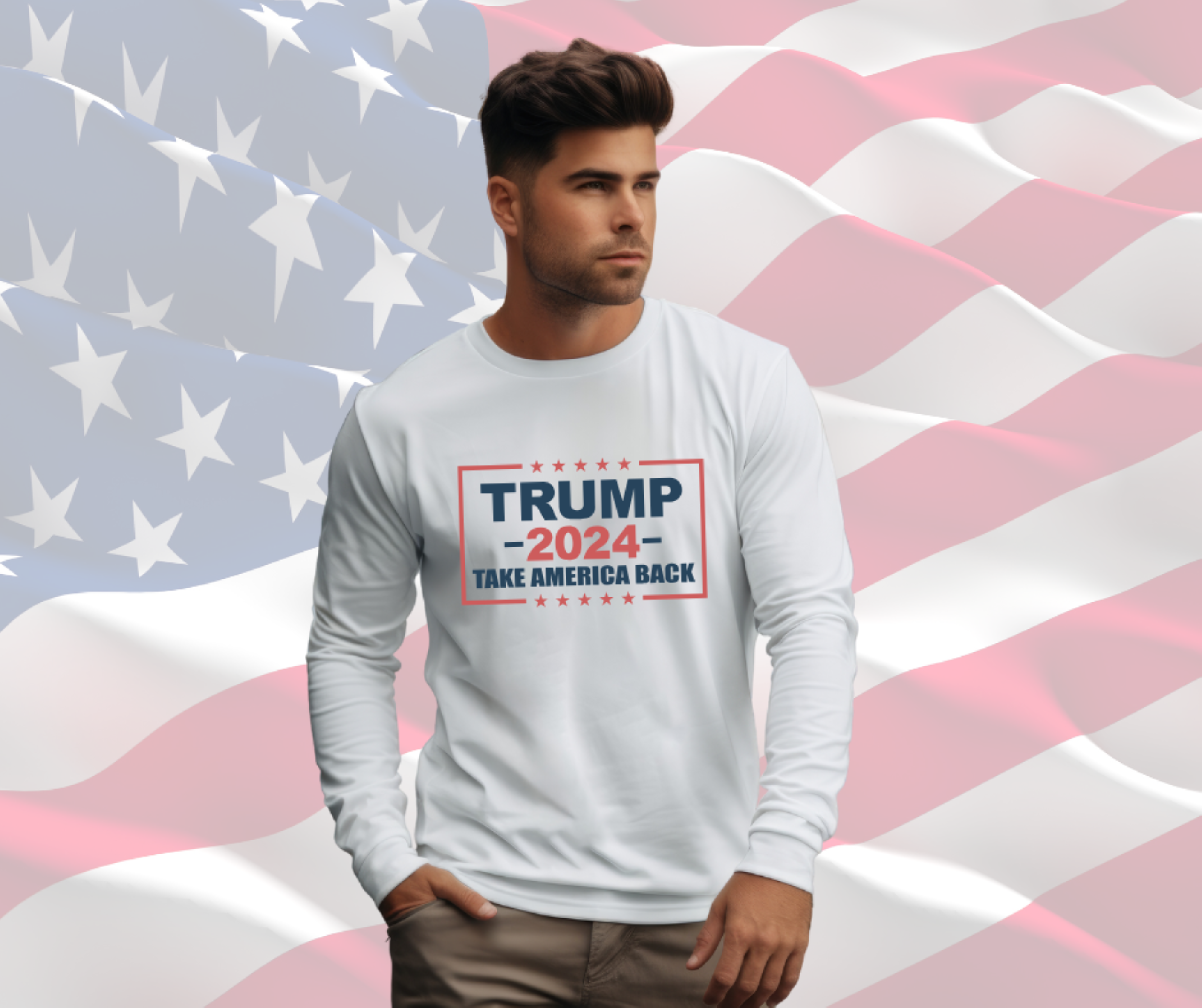Trump 2024 Take America Back Patriotic Tee, Gildan Ultra Cotton Long Sleeve Tee, Trump 2024 Shirt product thumbnail image