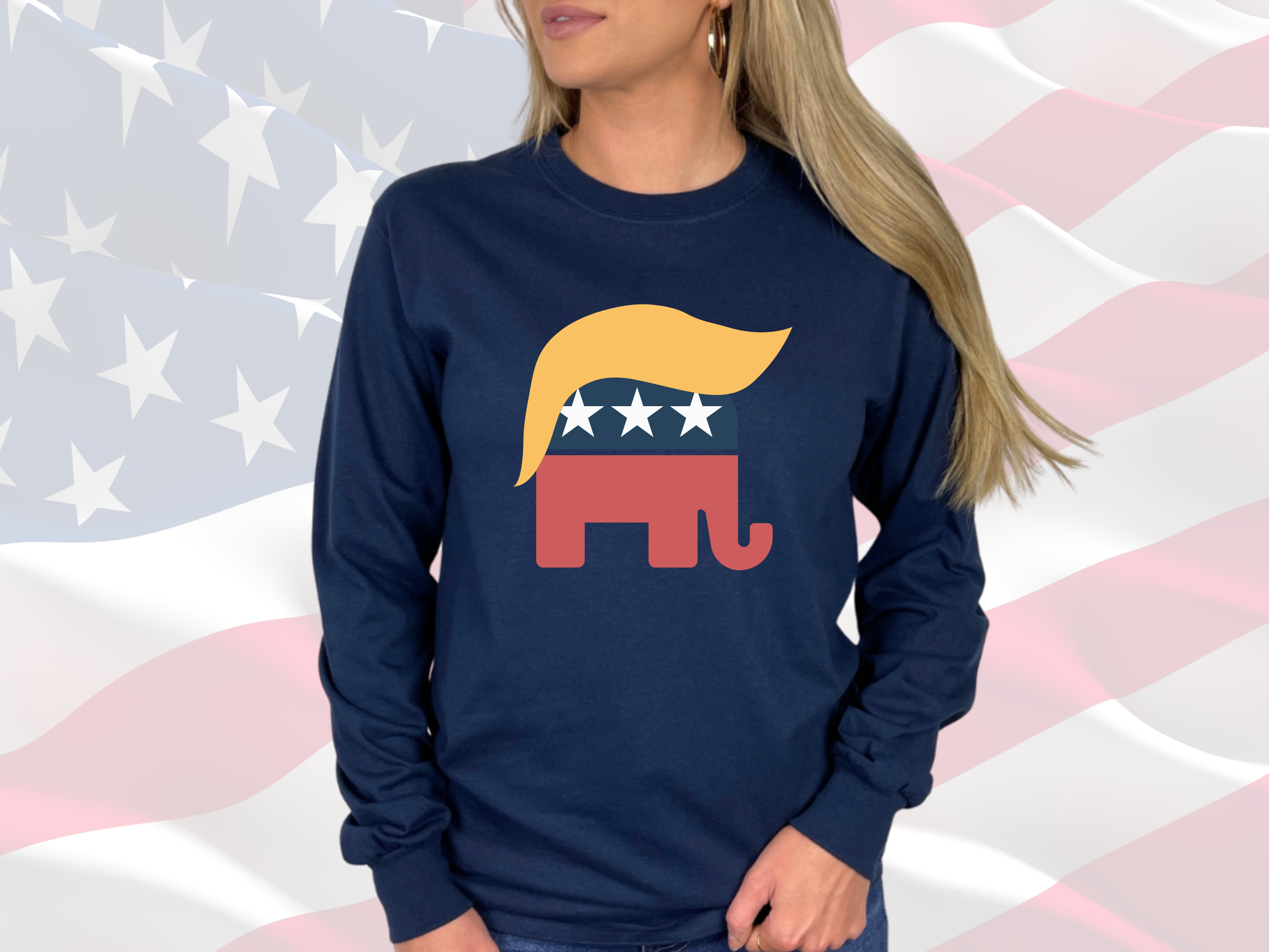 Trump Elephant Patriotic Tee, Gildan Ultra Cotton Long Sleeve Tee, Patriotic T-Shirt