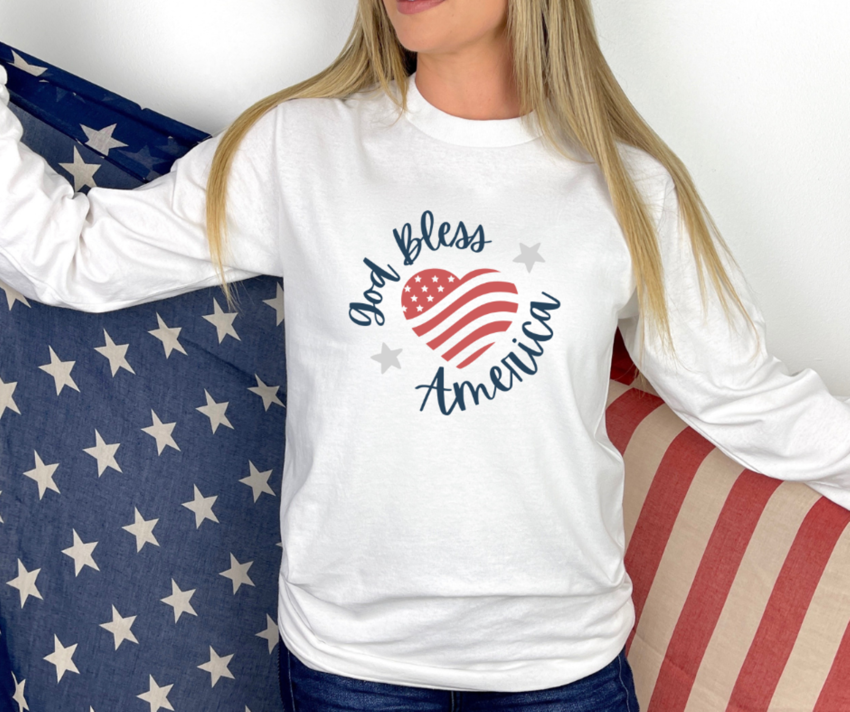 God Bless America Patriotic Tee, Gildan Ultra Cotton Long Sleeve Tee, Christian Patriotic T-Shirt product thumbnail image