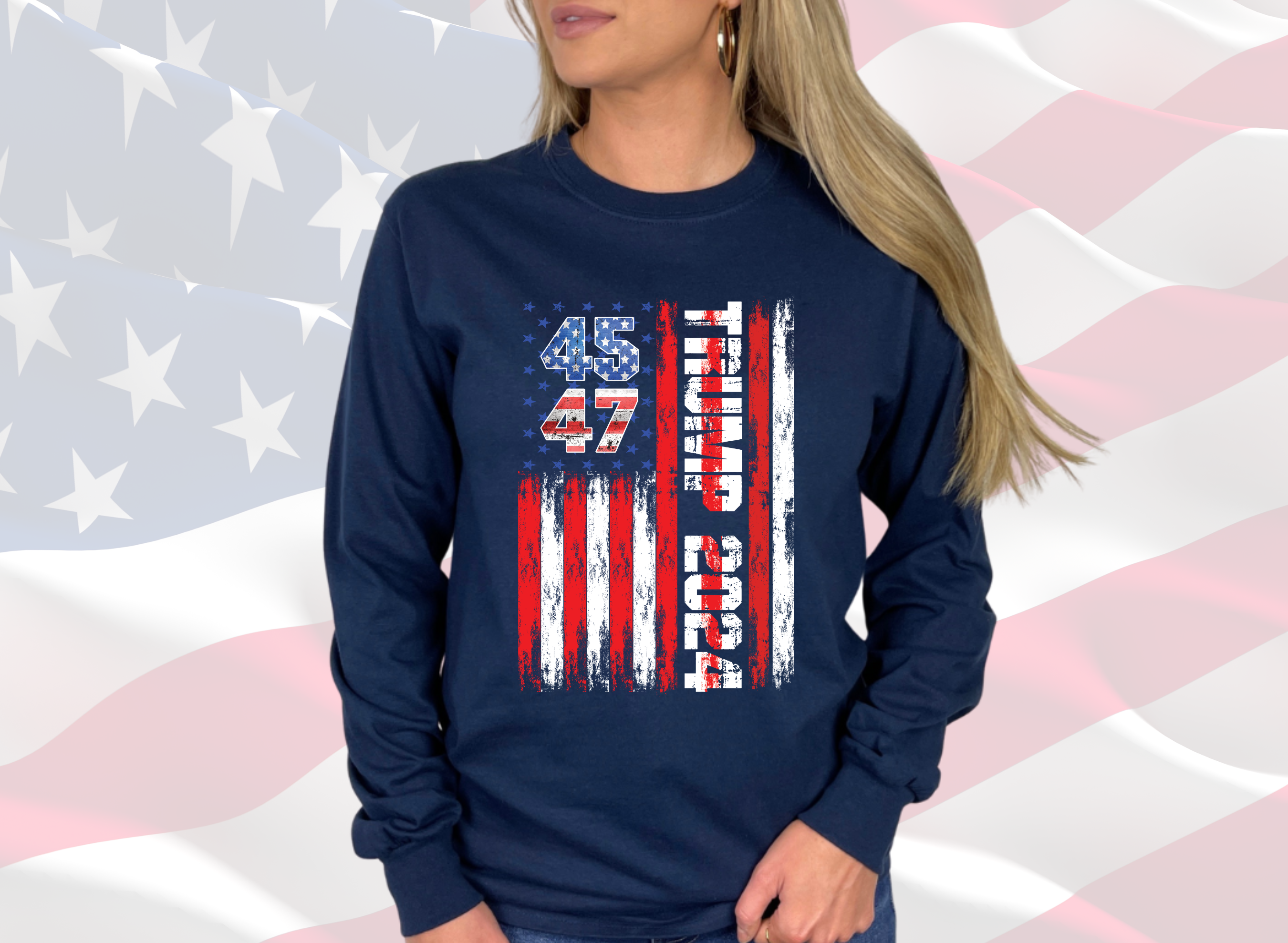 Trump 45 47 Shirt, Patriotic Tees, Gildan Ultra Cotton Long Sleeve Tee, Trump 2024 Shirt