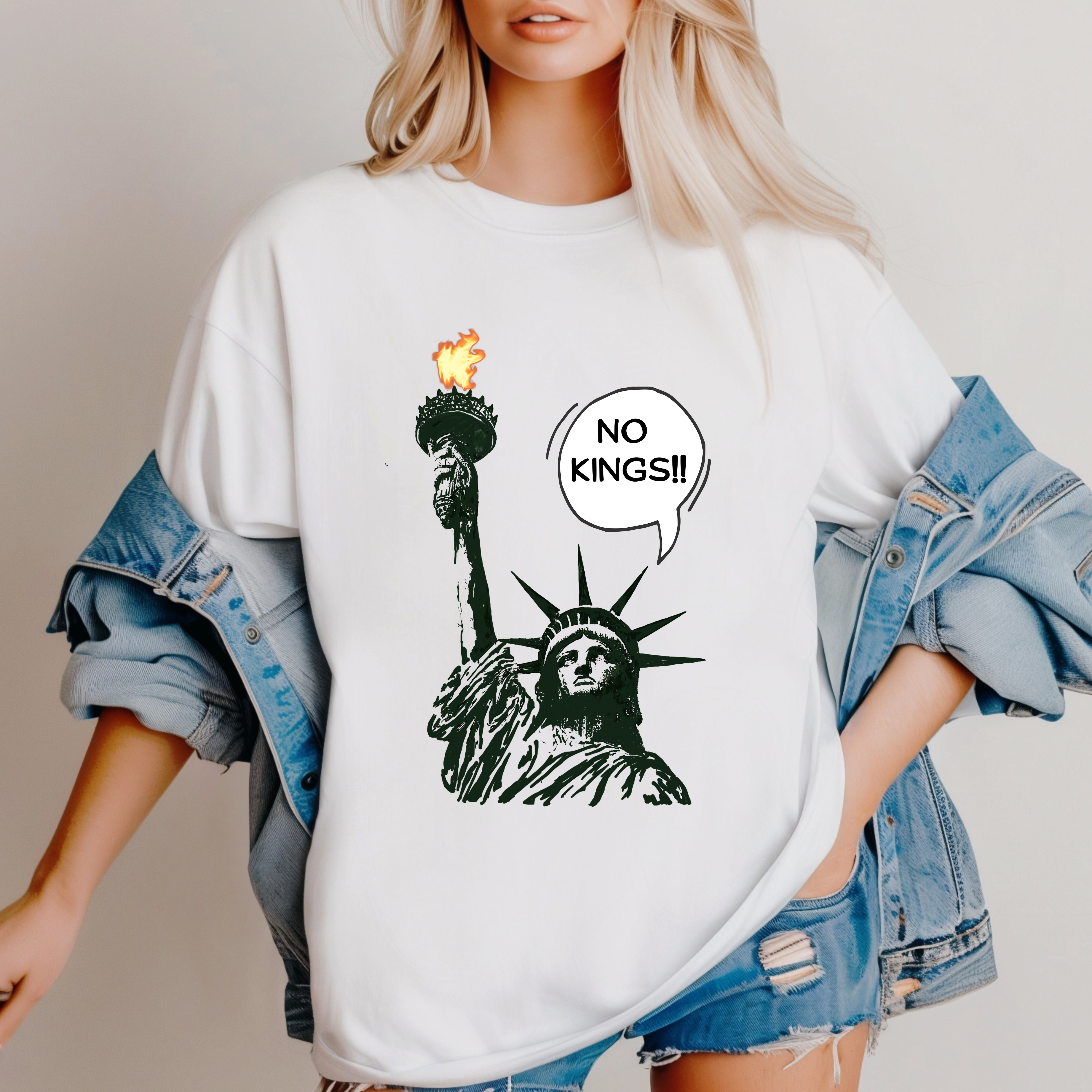 Statue of Liberty Graphic Tee, NO KINGS, Unisex T-shirt, Artistic Apparel, Gift for Activists, 🌶️🐝JalapenoHoney premium🌶️🐝 product thumbnail image