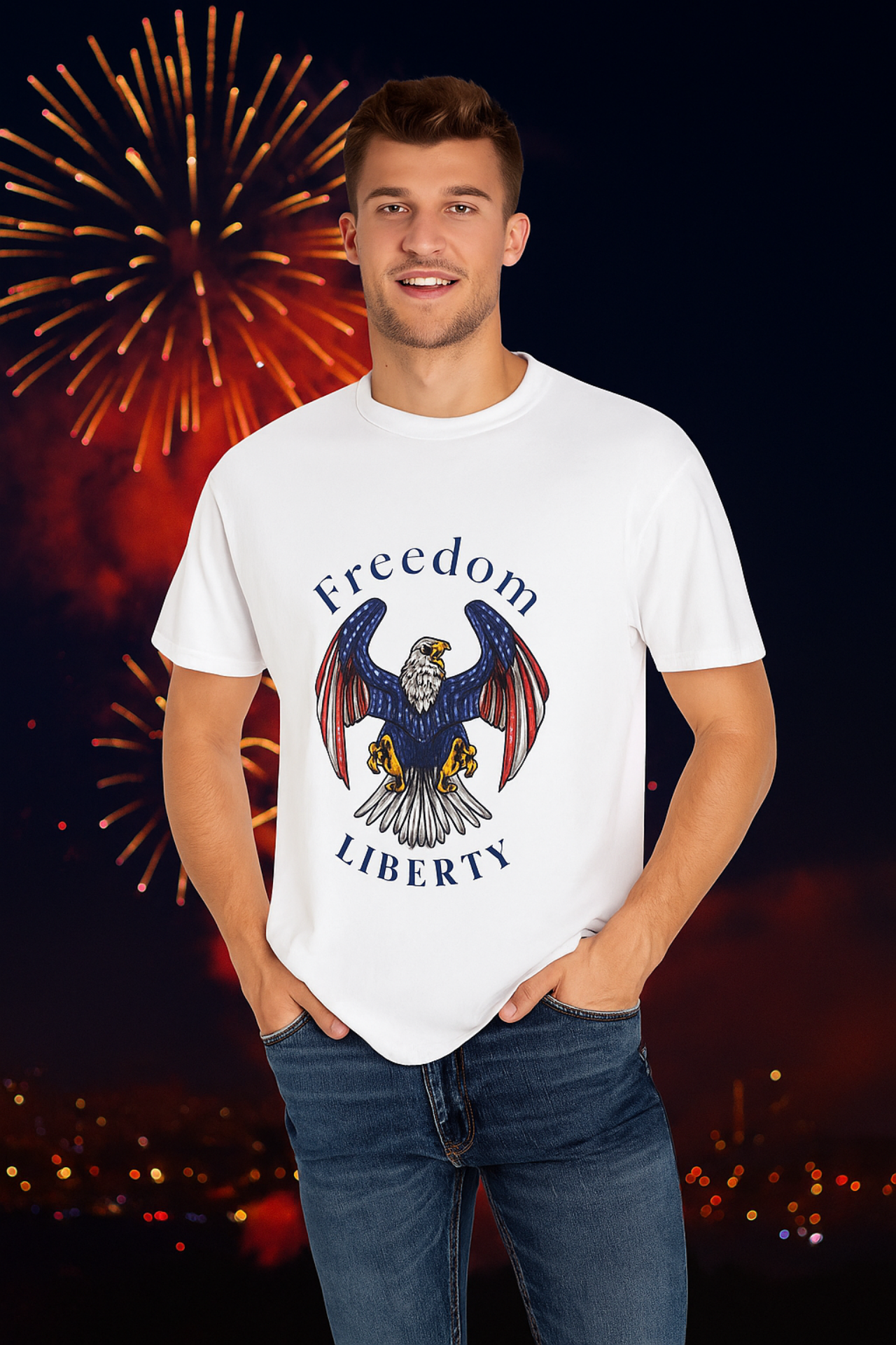 Freedom Liberty Patriotic Eagle T Shirt 4th of July Tee USA Pride Graphic Tee Independence Day Shirt American Flag Bald Eagle Tee Unisex Cotton Shirt product thumbnail image Freedom Liberty Patriotic Eagle T Shirt 4th of July Tee USA Pride Graphic Tee Independence Day Shirt American Flag Bald Eagle Tee Unisex Cotton Shirt product thumbnail image