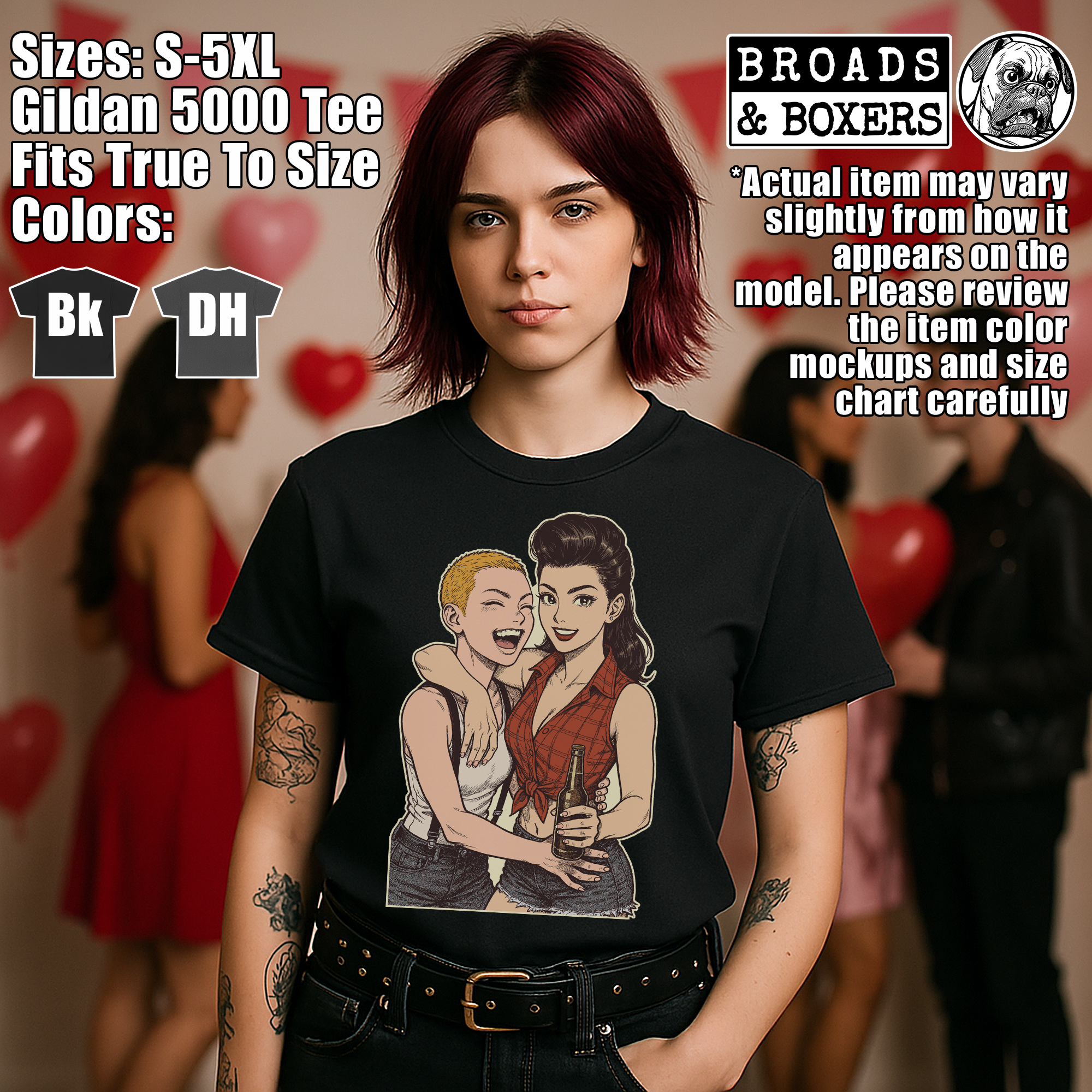 Rude Girl &amp; Rockabilly Betty Besties Party T-Shirt | Riot Grrl Shirt | Punk Rock Tee | Vintage Rockabilly Fashion | Retro Pin-Up Girl TShirt product thumbnail image