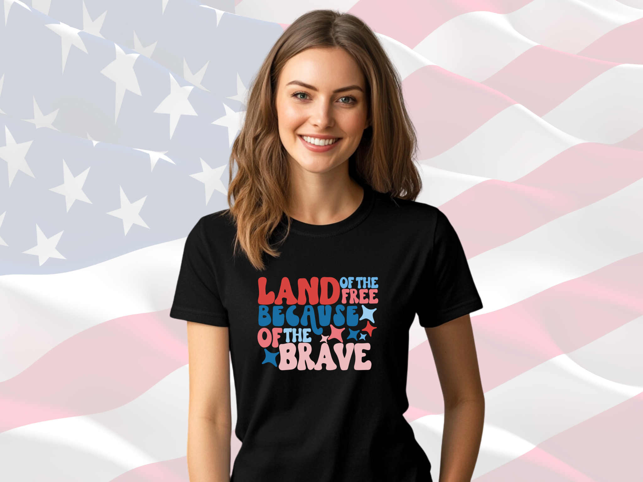 Land of the Free Because of the Brave Patriotic T-Shirt for Men &amp; Women, Gilden Unisex Softstyle Short Sleeve Patriotic Tee