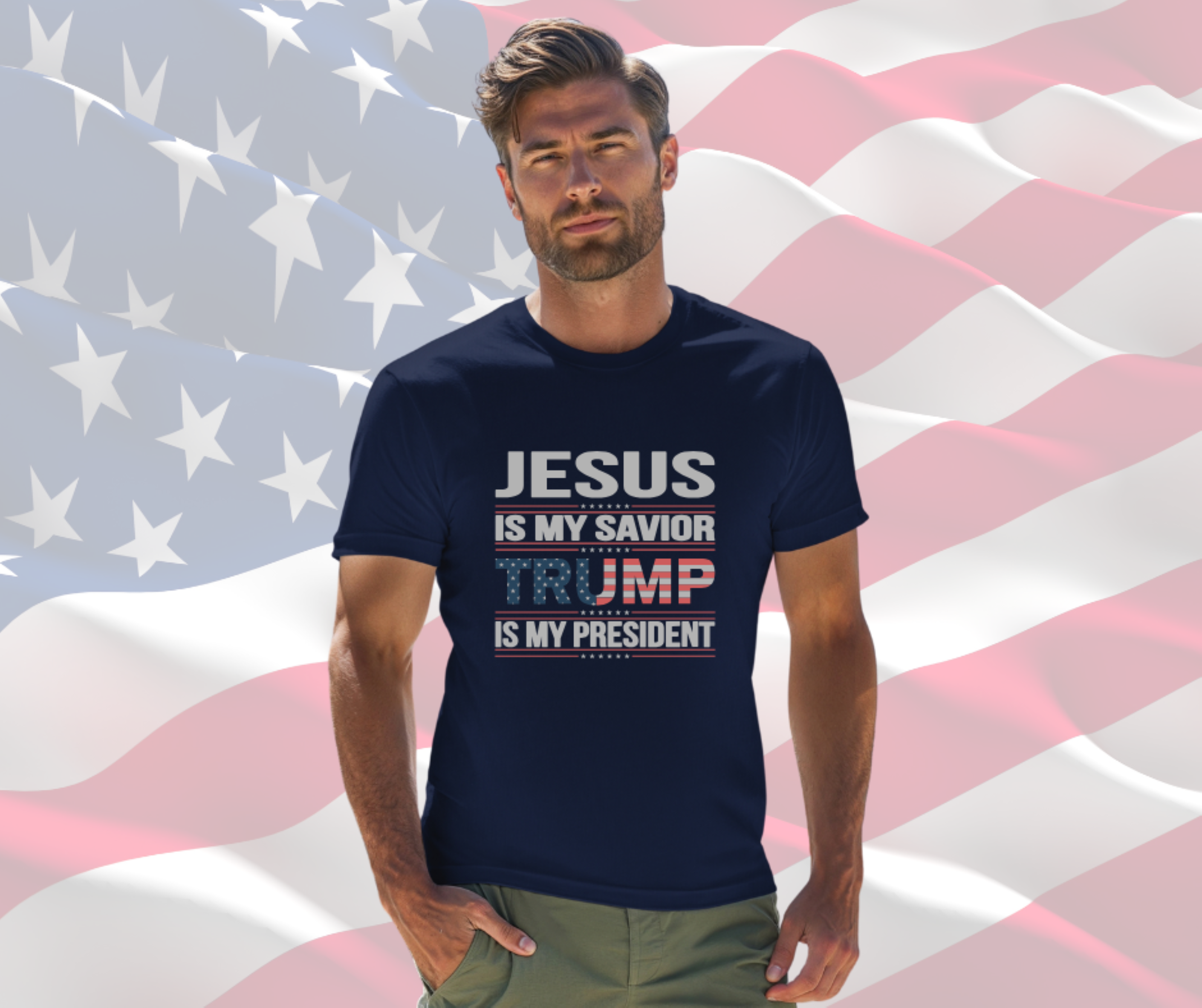 Jesus is My Savior Trump is My President Patriotic T-Shirt for Men &amp; Women, Gilden Unisex Softstyle Short Sleeve Tee, Trump TShirt
