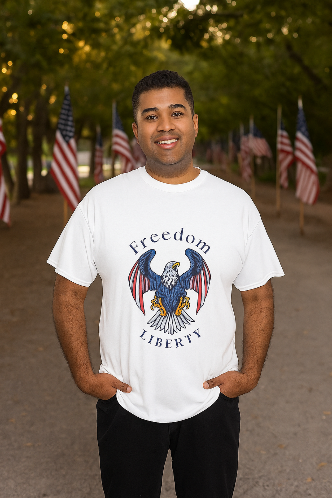 Freedom Liberty Eagle T-Shirt Patriotic Unisex Tee for 4th of July USA Independence Day Shirt American Flag Bald Eagle Graphic Tee product thumbnail image Freedom Liberty Eagle T-Shirt Patriotic Unisex Tee for 4th of July USA Independence Day Shirt American Flag Bald Eagle Graphic Tee product thumbnail image