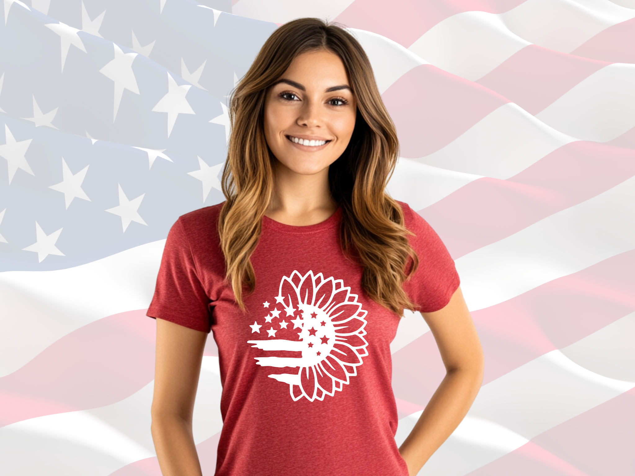 Sunflower Flag Patriotic T-Shirt for Women, Gilden Unisex Softstyle Short Sleeve Tee, Sunflower Shirt