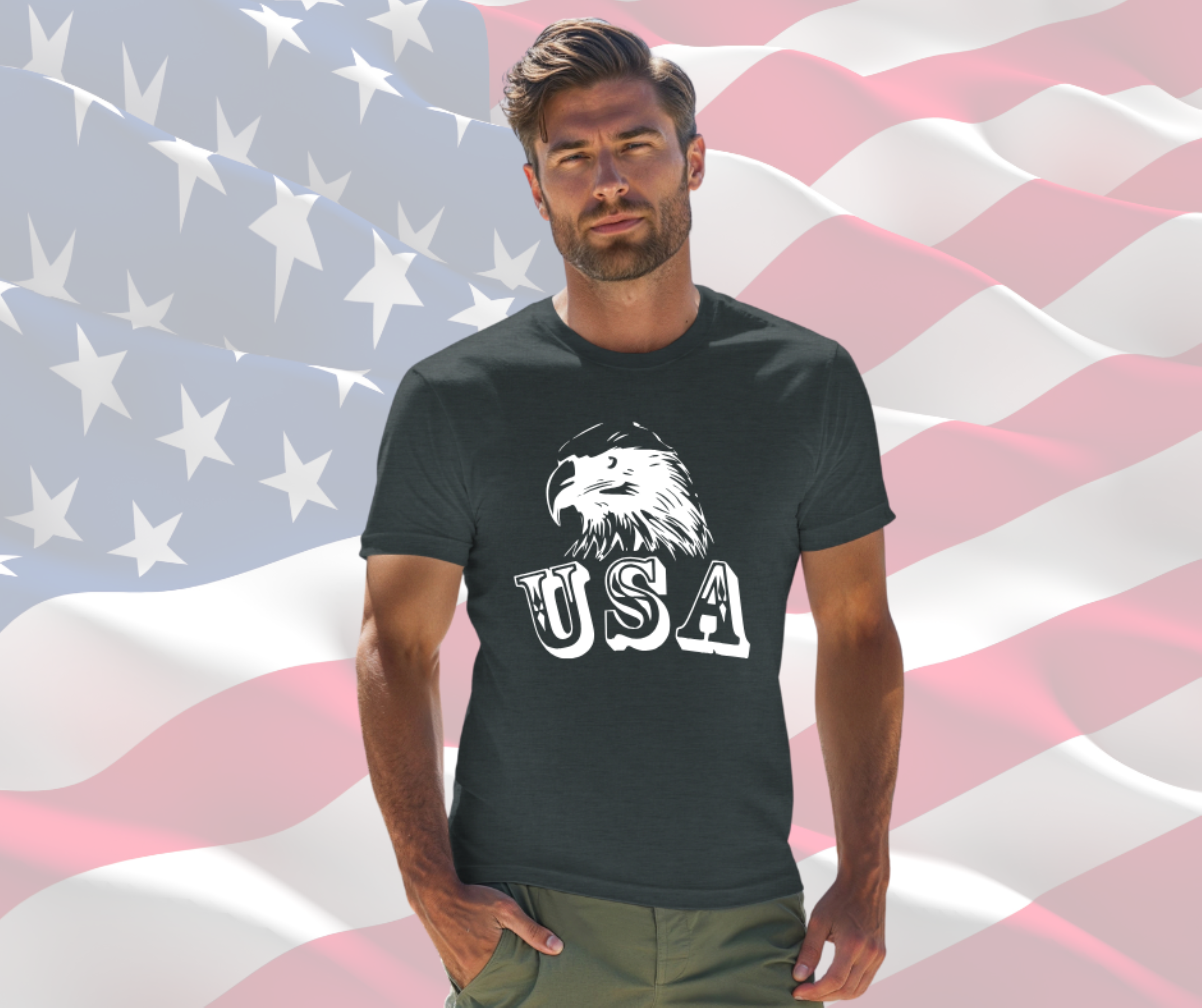 USA Eagle Patriotic T-Shirt for Men &amp; Women, Gilden Unisex Softstyle Short Sleeve Tee, Eagle Shirt product thumbnail image