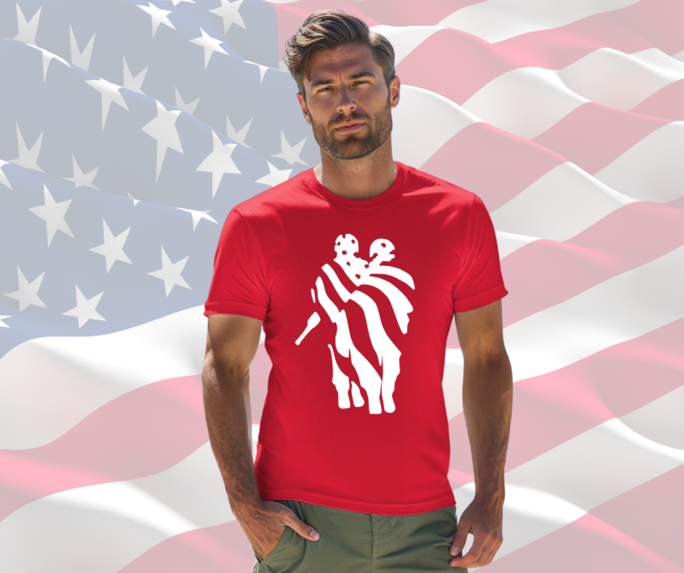 Military American Flag Patriotic T-Shirt for Men &amp; Women, Gilden Unisex Softstyle Short Sleeve Tee product thumbnail image