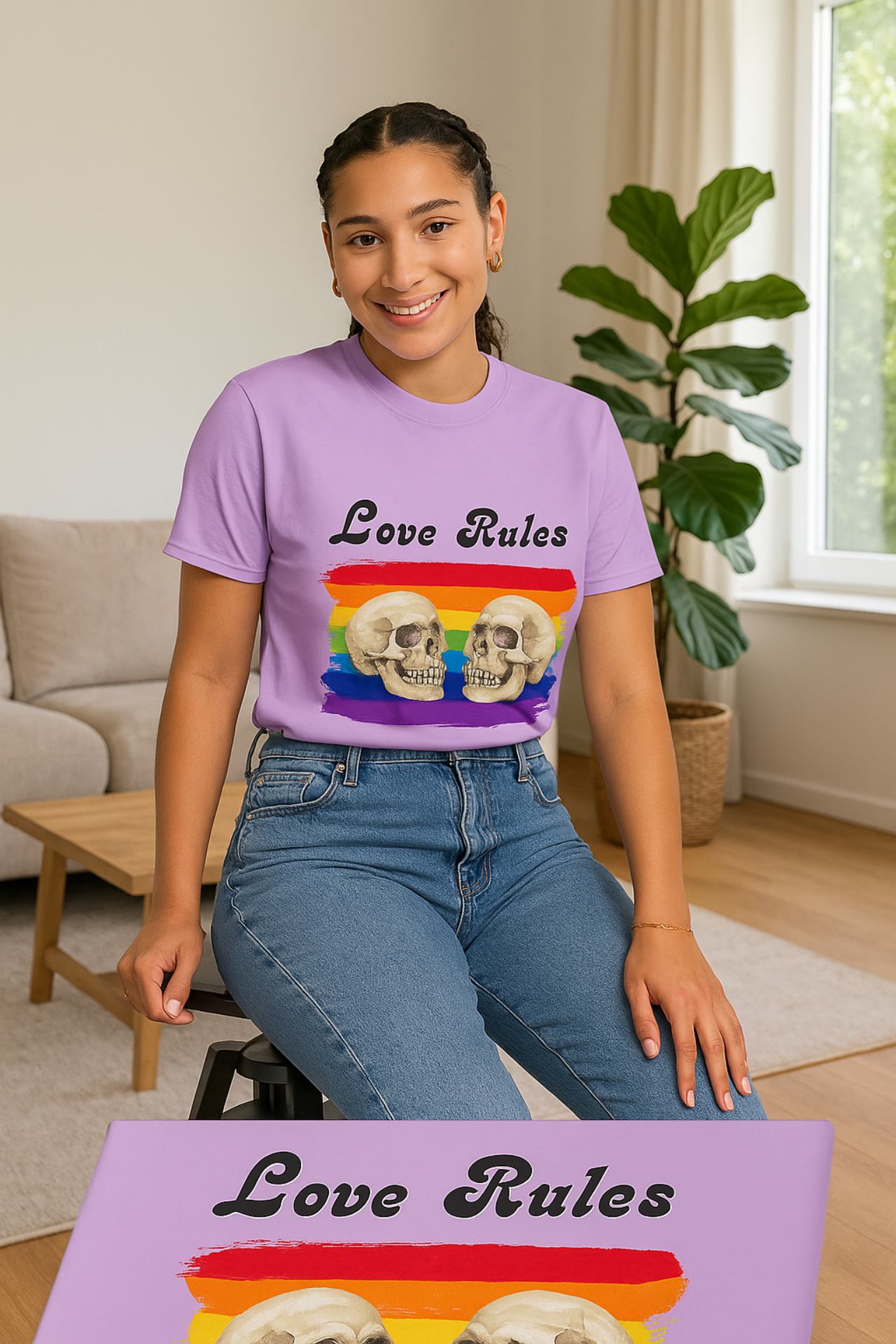 Love Rules Skull T-shirt, Unisex Garment-Dyed Tee, Pride Apparel, LGBTQ+ Gift, Casual Wear, Streetwear Style product thumbnail image Love Rules Skull T-shirt, Unisex Garment-Dyed Tee, Pride Apparel, LGBTQ+ Gift, Casual Wear, Streetwear Style product thumbnail image