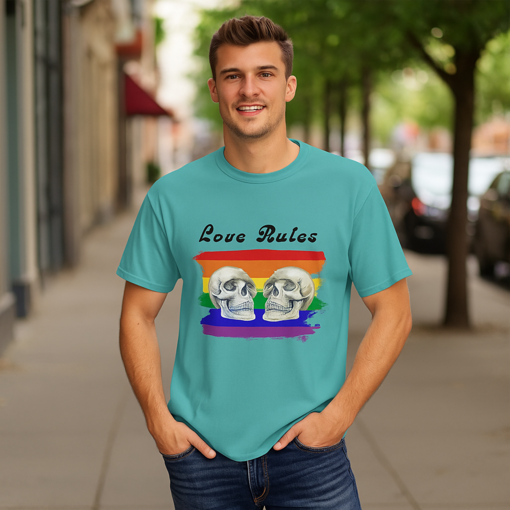 Love Rules Skull T-shirt, Unisex Garment-Dyed Tee, Pride Apparel, LGBTQ+ Gift, Casual Wear, Streetwear Style Love Rules Skull T-shirt, Unisex Garment-Dyed Tee, Pride Apparel, LGBTQ+ Gift, Casual Wear, Streetwear Style