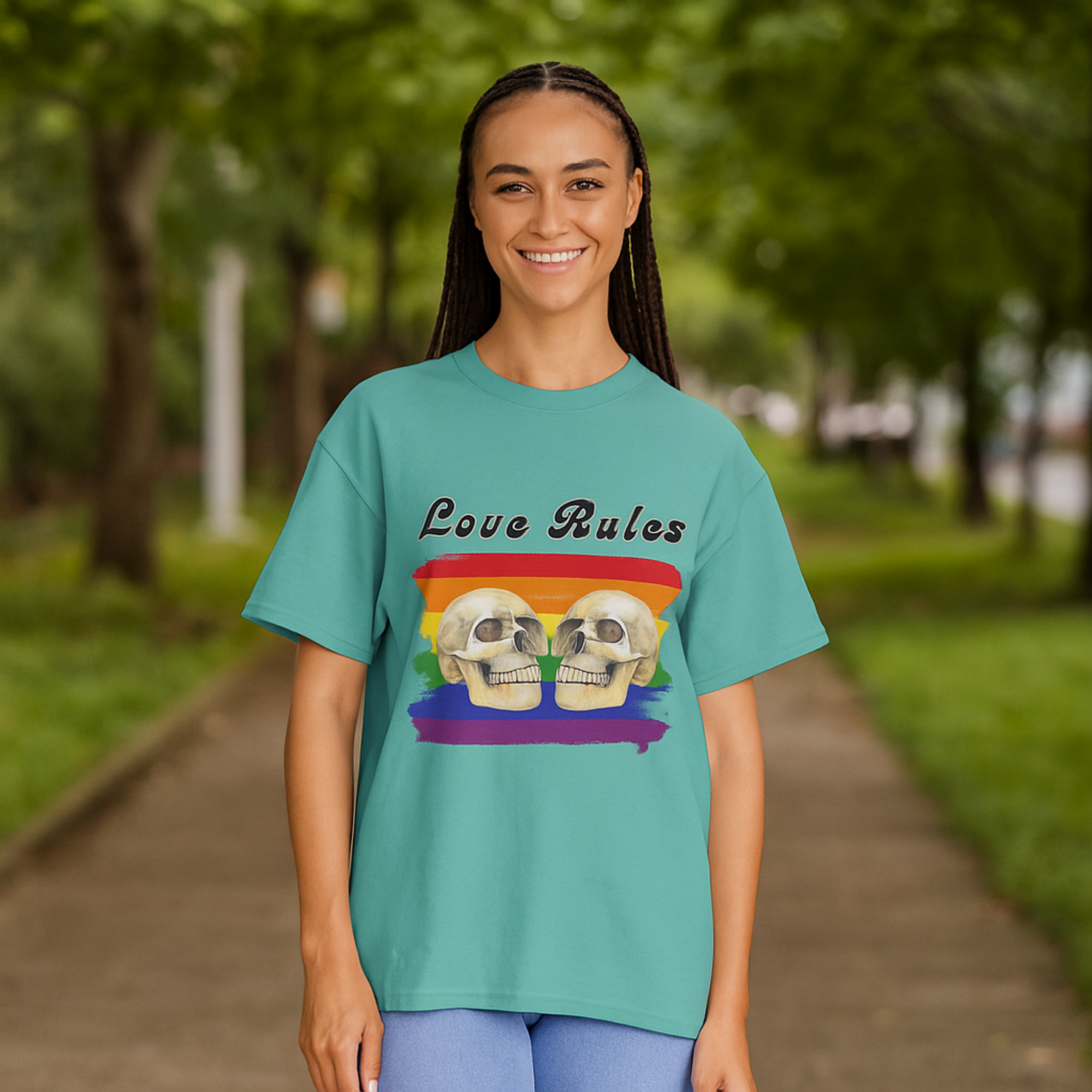 Love Rules Skull T-shirt, Unisex Garment-Dyed Tee, Pride Apparel, LGBTQ+ Gift, Casual Wear, Streetwear Style product thumbnail image Love Rules Skull T-shirt, Unisex Garment-Dyed Tee, Pride Apparel, LGBTQ+ Gift, Casual Wear, Streetwear Style product thumbnail image