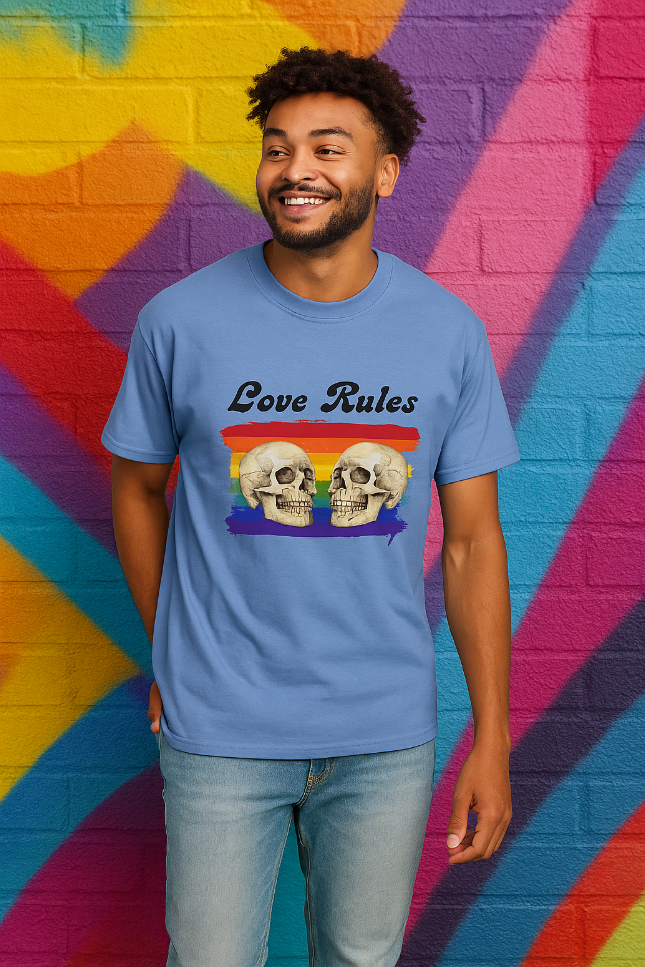 Love Rules Skull T-shirt, Unisex Garment-Dyed Tee, Pride Apparel, LGBTQ+ Gift, Casual Wear, Streetwear Style product thumbnail image Love Rules Skull T-shirt, Unisex Garment-Dyed Tee, Pride Apparel, LGBTQ+ Gift, Casual Wear, Streetwear Style product thumbnail image