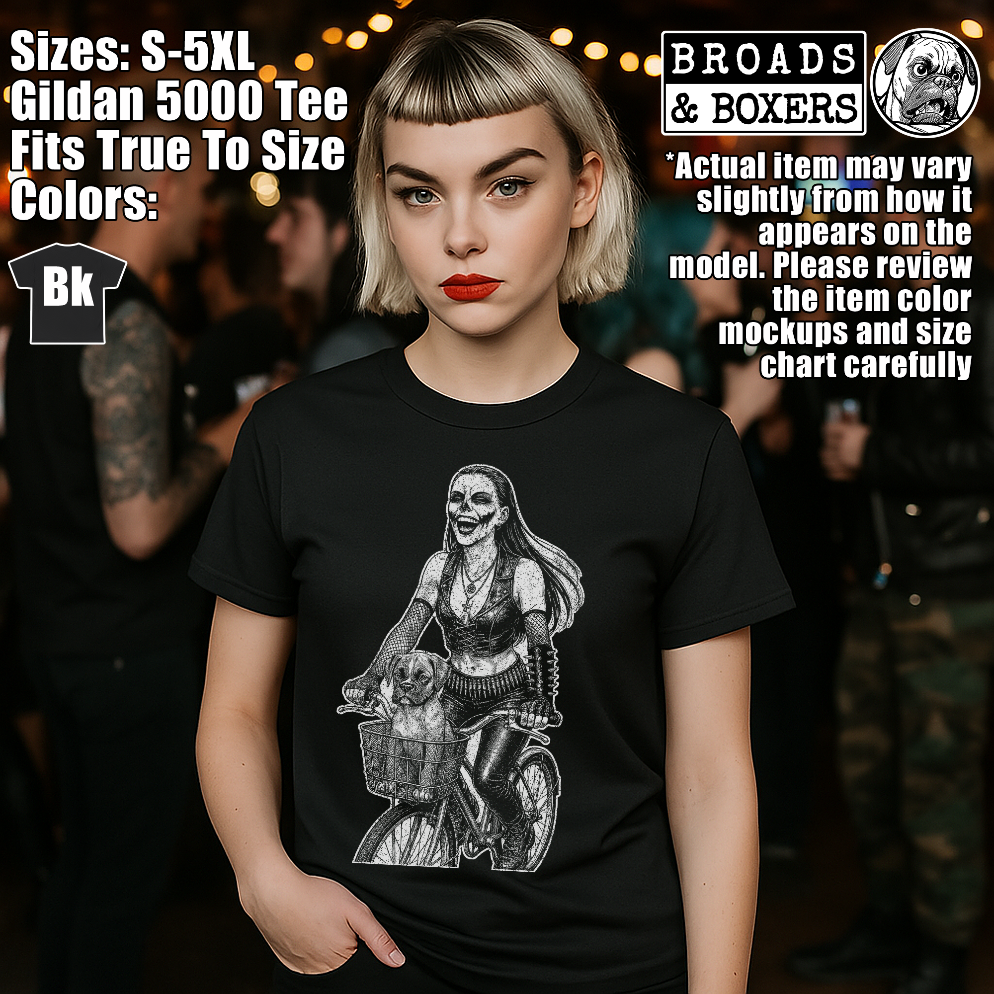 Metal Maiden And Boxer Puppy Riding a Retro Bicycle Black Metal T-Shirt | Headbanger And Boxer Dog Vintage Heavy Metal Shirt | Gothic Punk T product thumbnail image Metal Maiden And Boxer Puppy Riding a Retro Bicycle Black Metal T-Shirt | Headbanger And Boxer Dog Vintage Heavy Metal Shirt | Gothic Punk T product thumbnail image