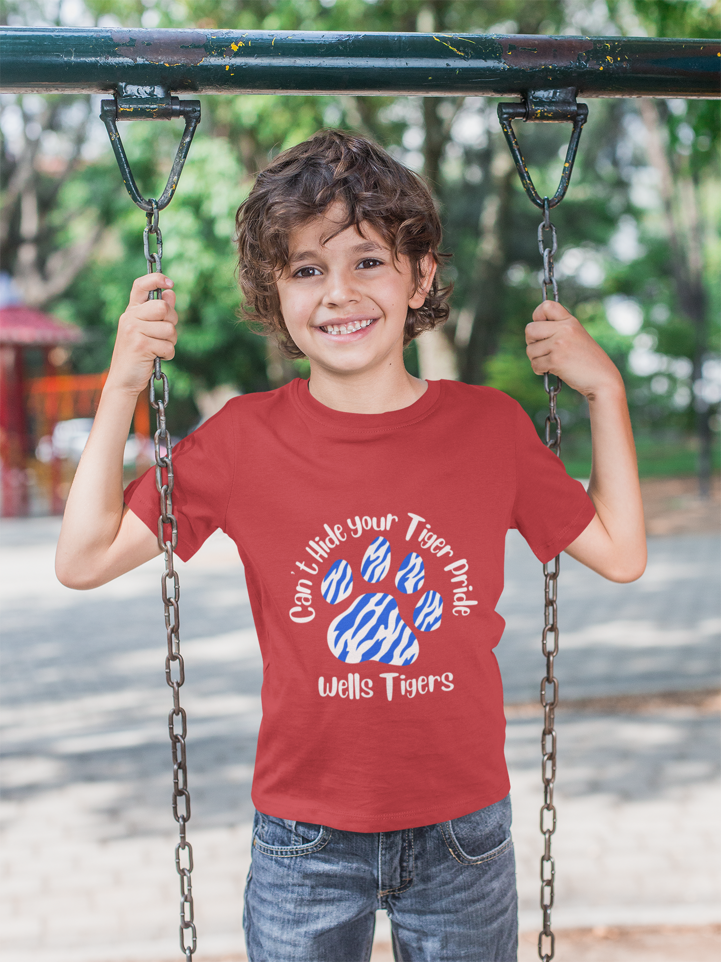 Wells Tigers Red and Blue Tiger Pride Spirit Shirt product thumbnail image Wells Tigers Red and Blue Tiger Pride Spirit Shirt product thumbnail image